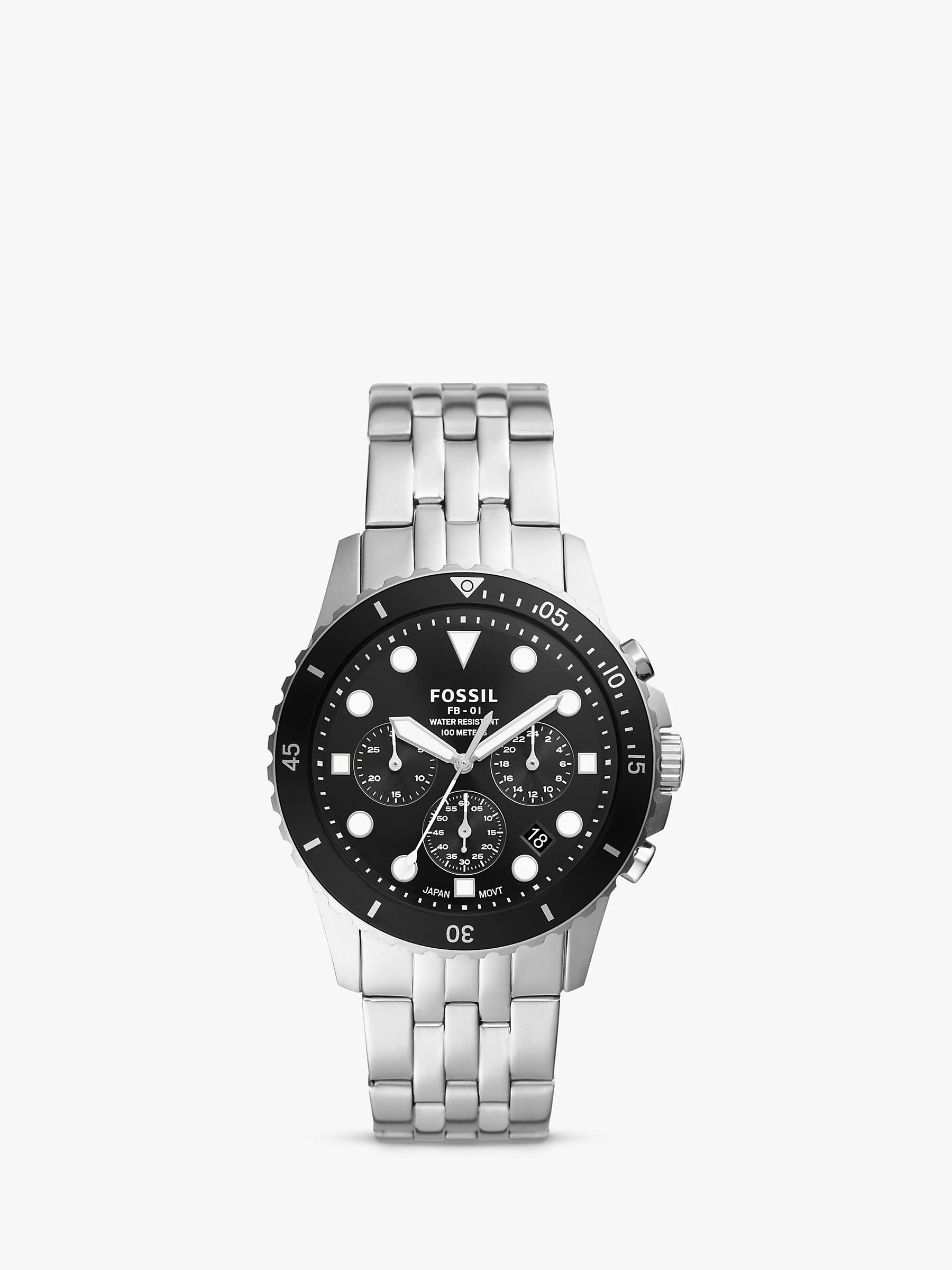 Buy Fossil FS5837 Men's FB01 Chronograph Date Bracelet Strap Watch, Silver/Black Online at johnlewis.com