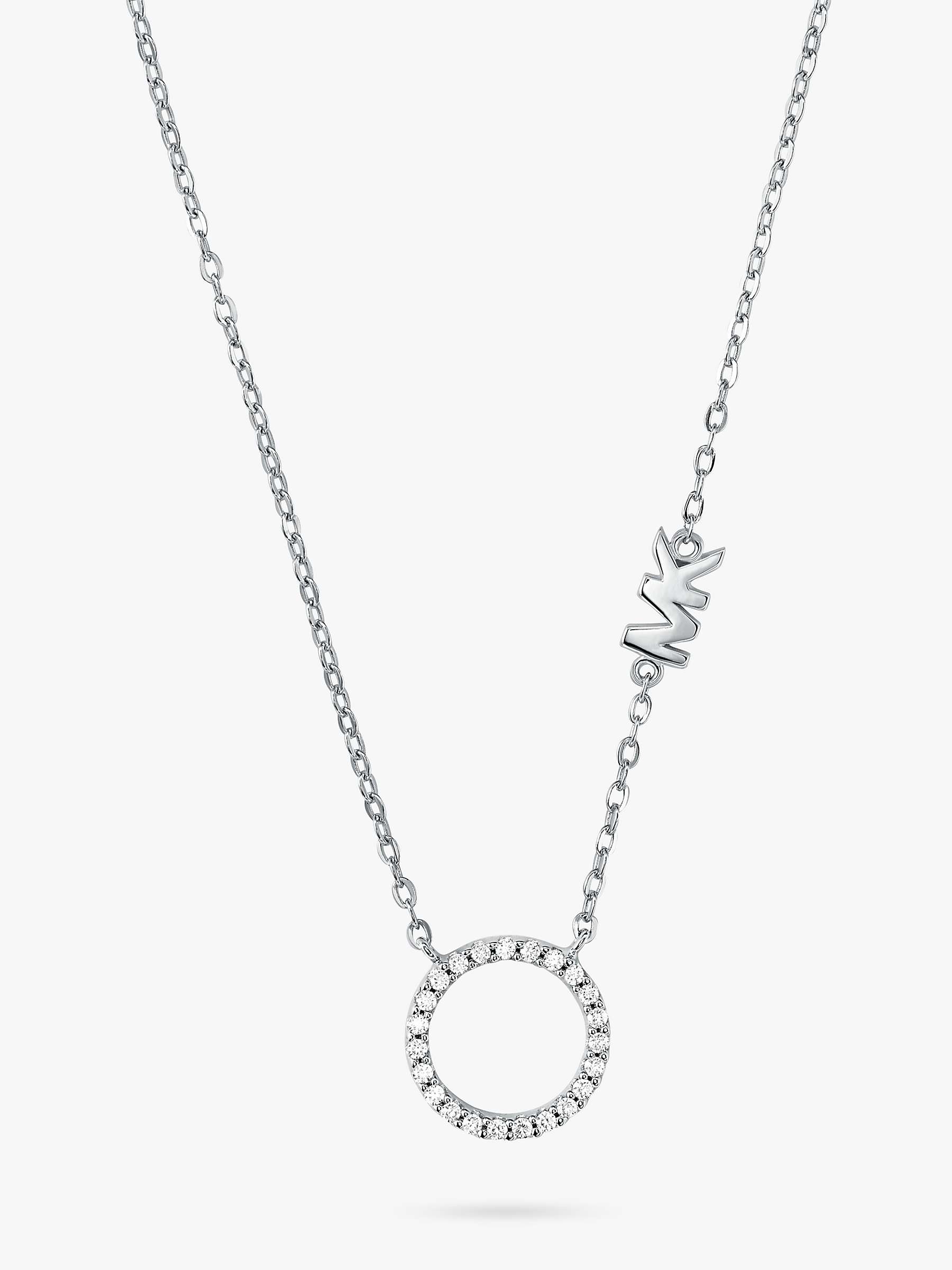 Buy Michael Kors Cubic Zirconia Round Logo Pendant Necklace, Silver Online at johnlewis.com