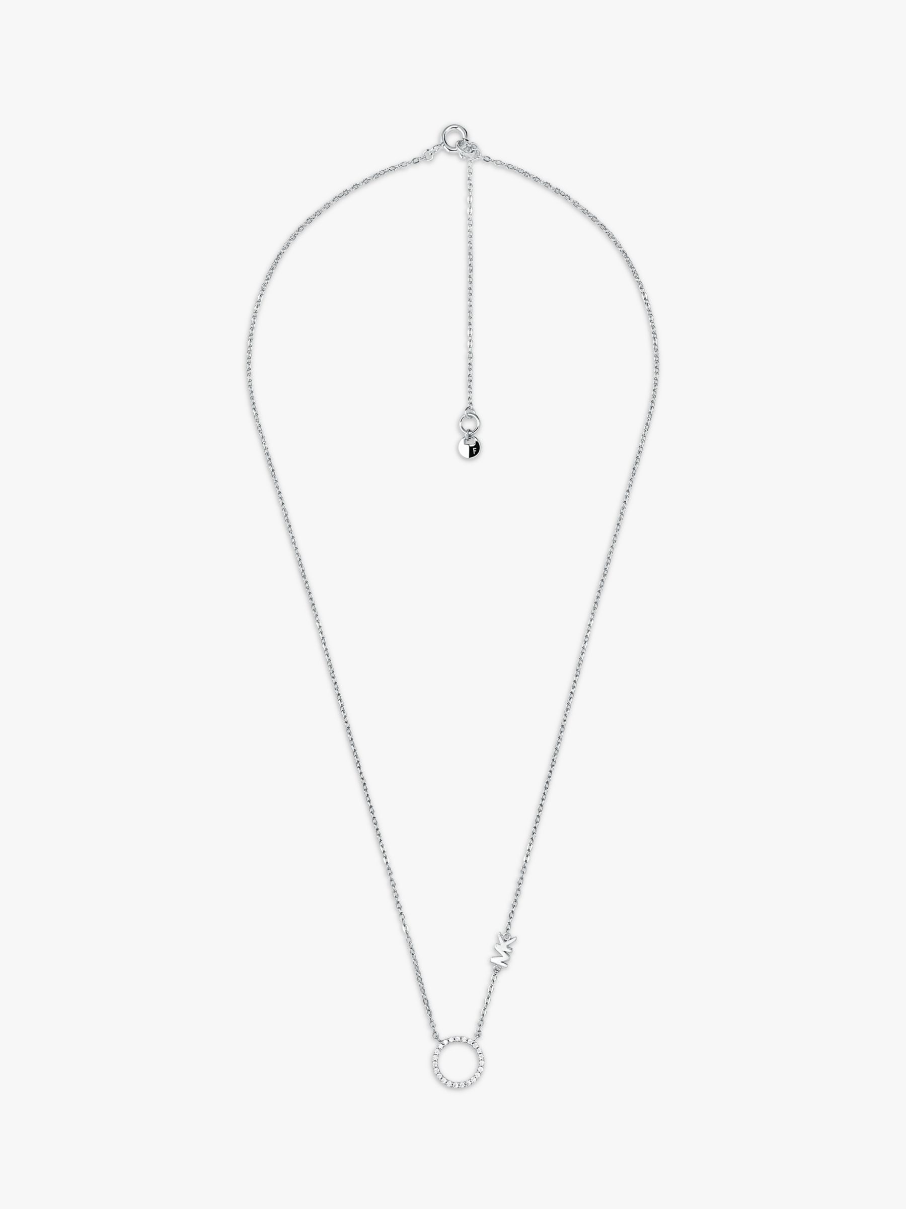 Michael Kors Cubic Zirconia Round Logo Pendant Necklace, Silver at John  Lewis & Partners