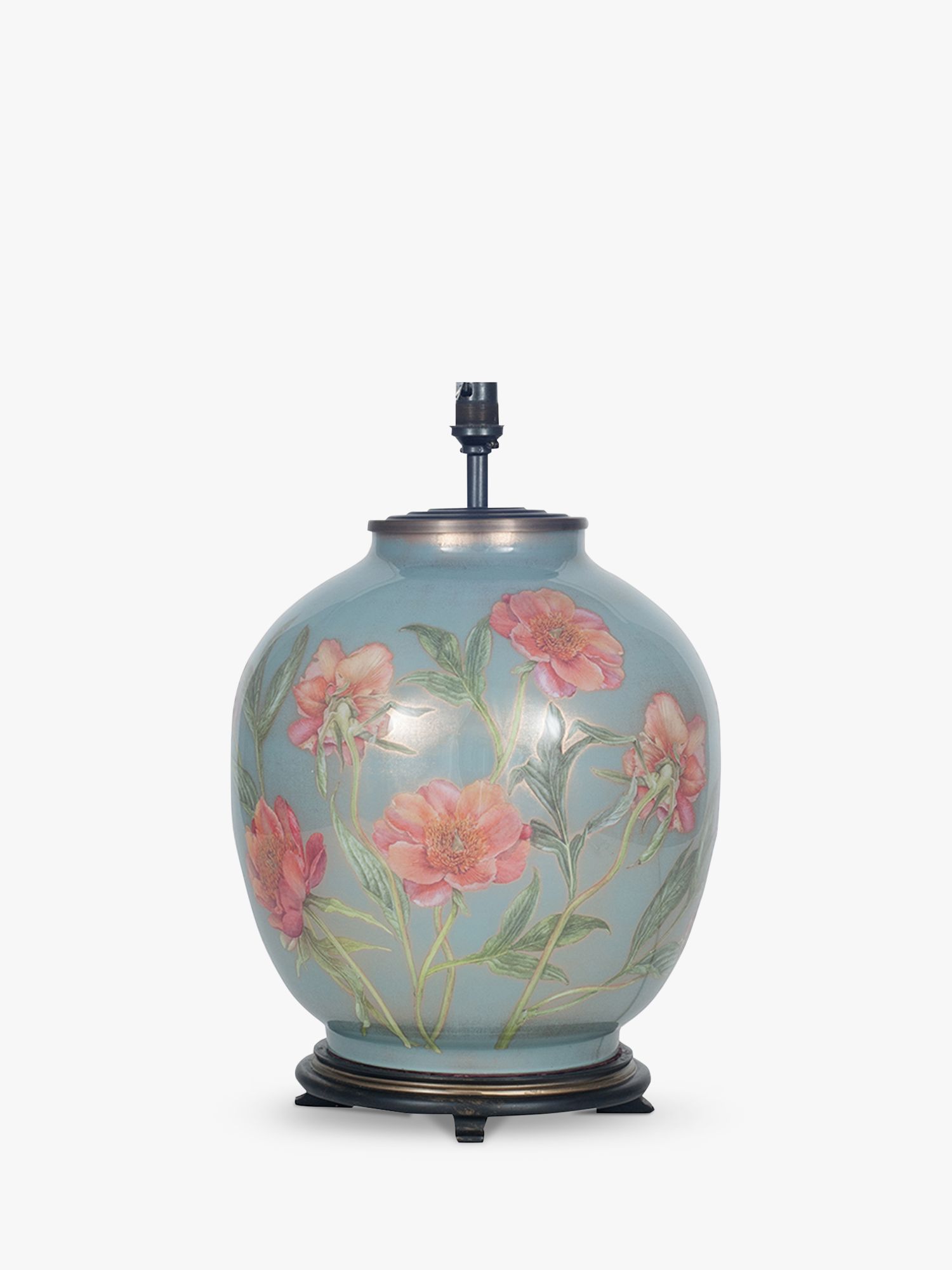 Photo of Jenny worrall coral peonies glass lamp base blue h41.5cm