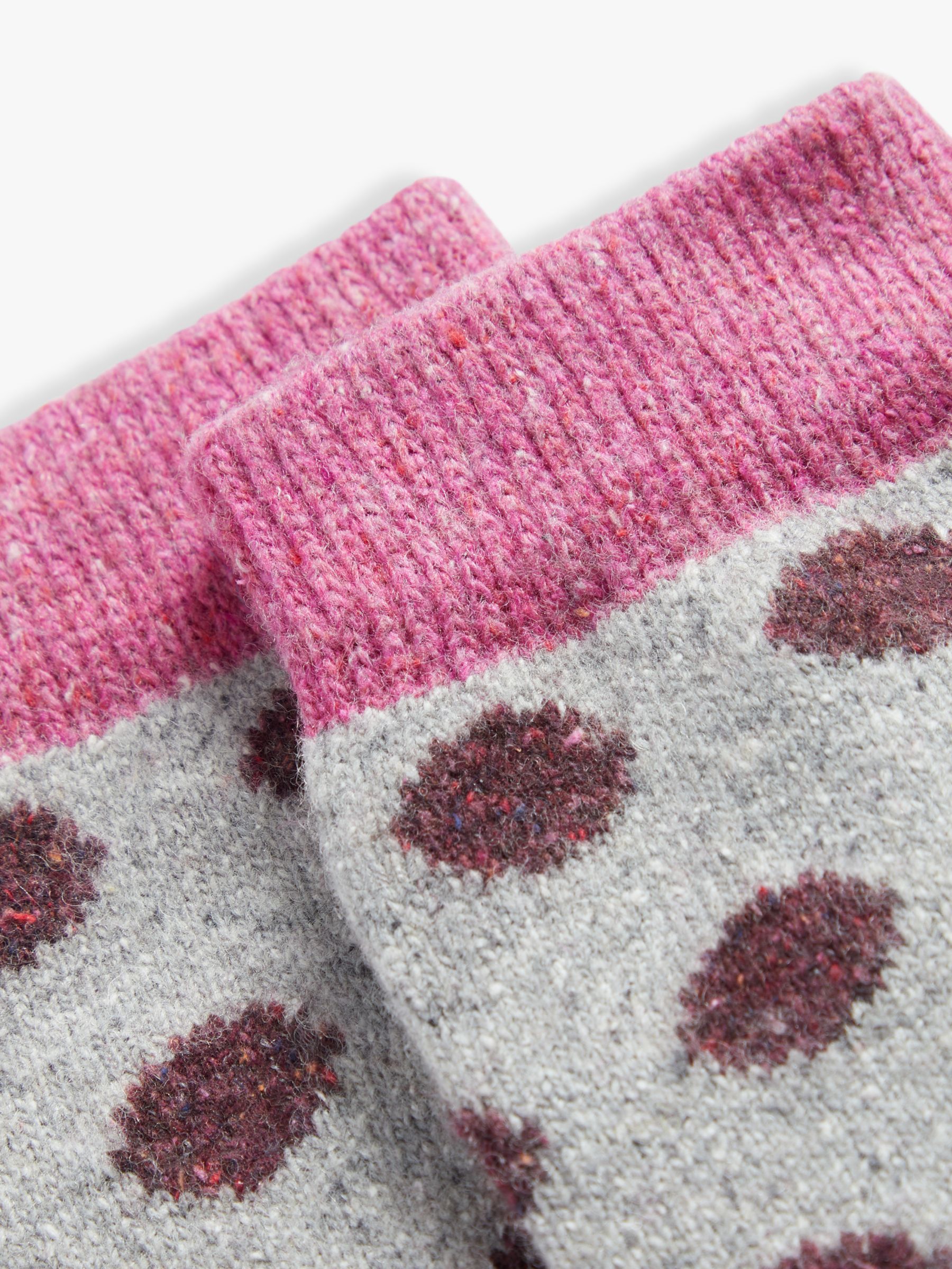 John Lewis Women's Wool Silk Blend Spotted Ankle Socks, Light Grey/Pink ...