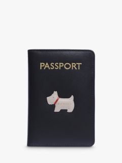 Radley Heritage Dog Leather Passport Cover, Black