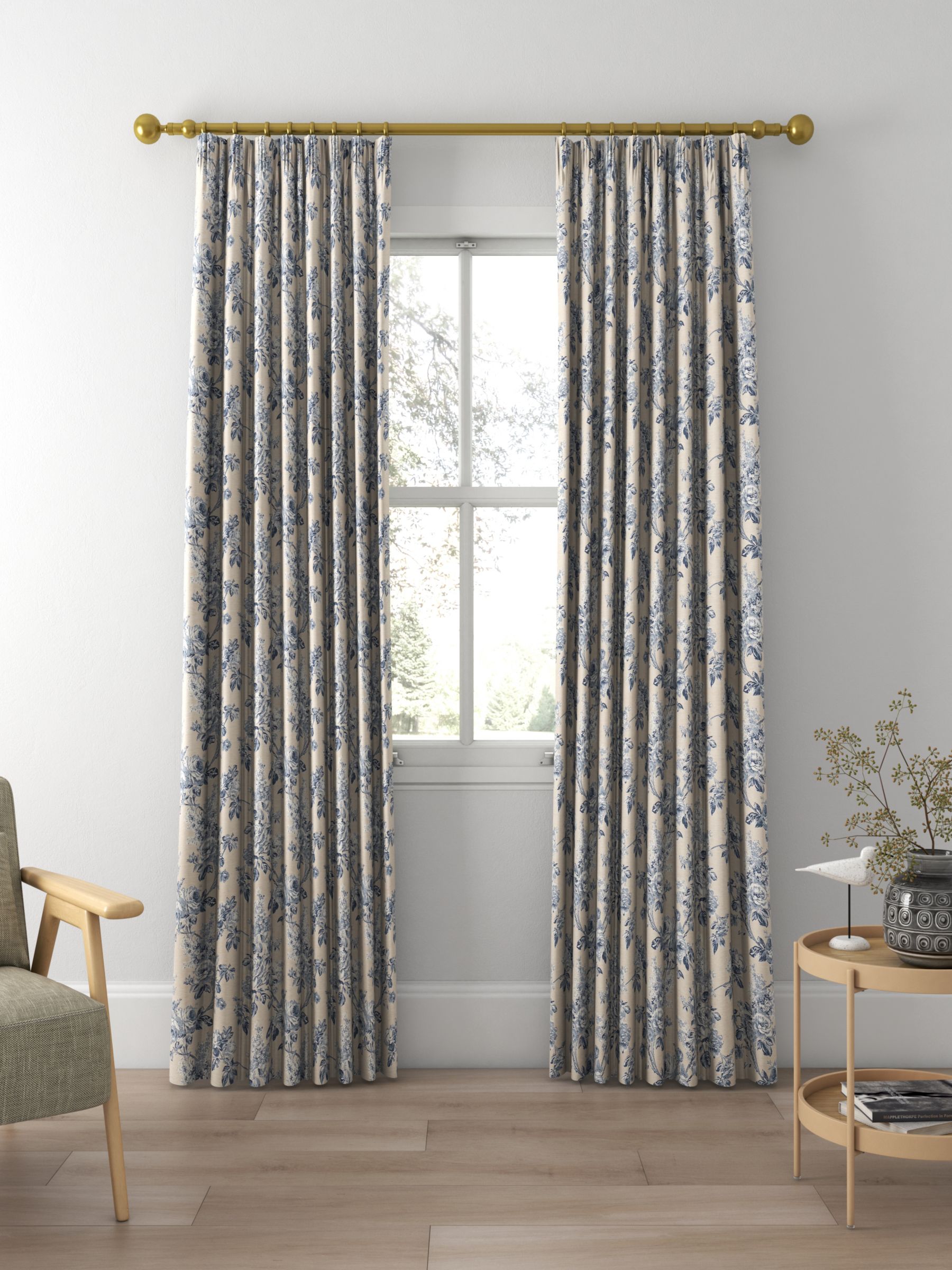 Sanderson Sorilla Damask Made to Measure Curtains, Indigo/Linen