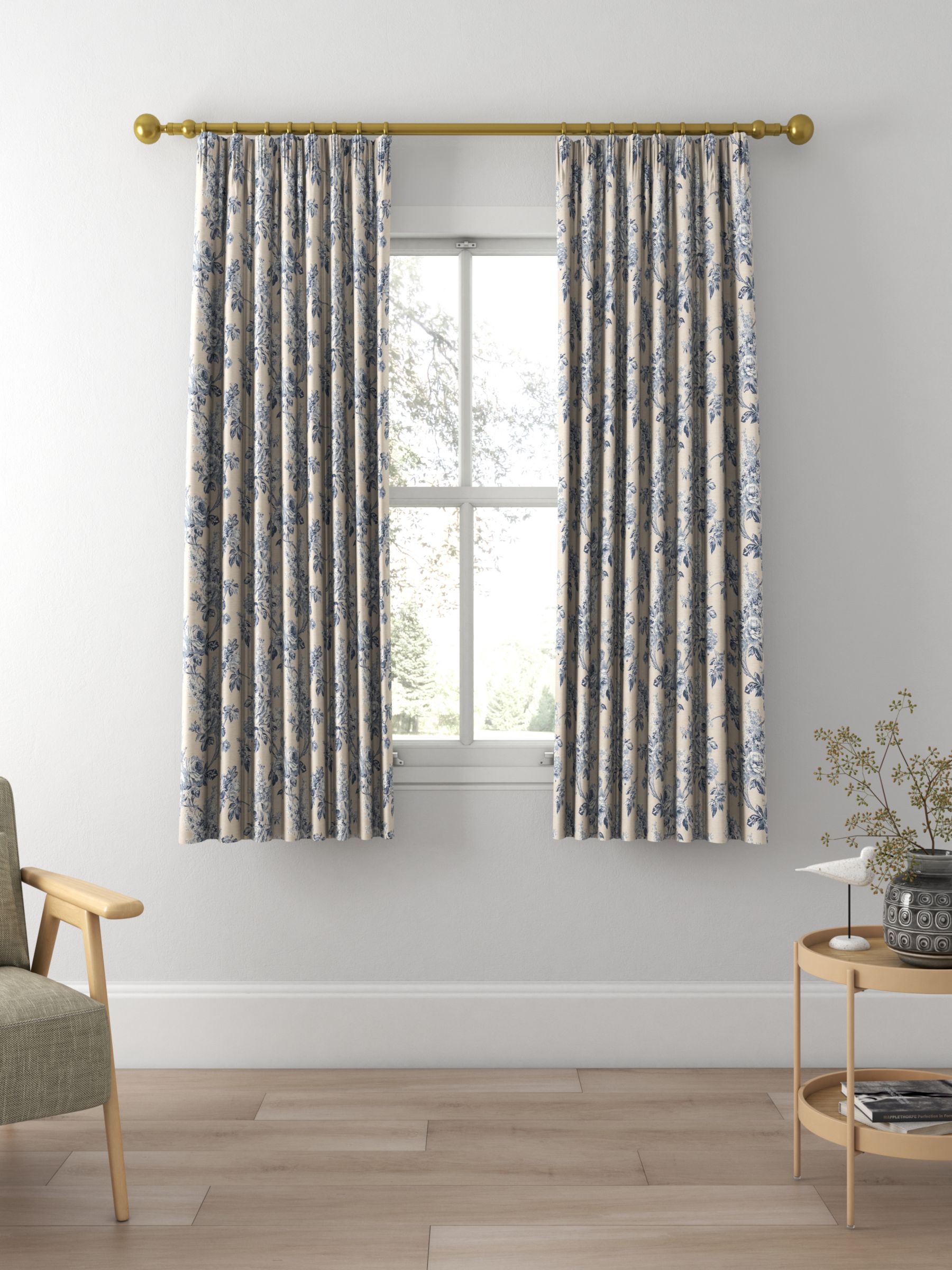 Sanderson Sorilla Damask Made to Measure Curtains, Indigo/Linen
