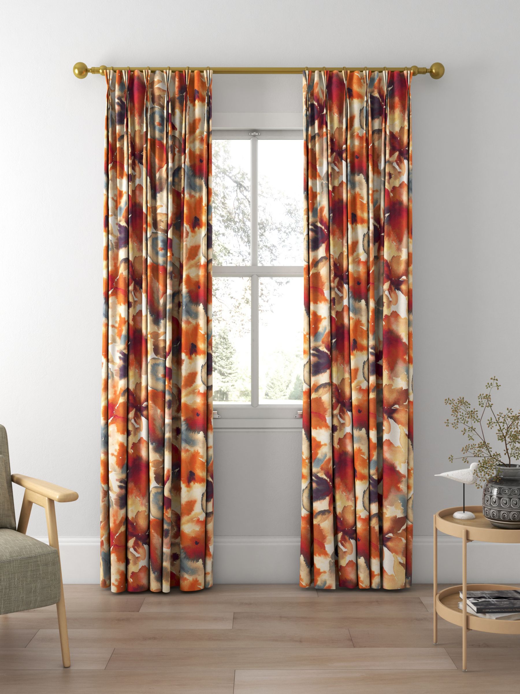 Harlequin Flores Made to Measure Curtains, Rust/Ruby/Blue