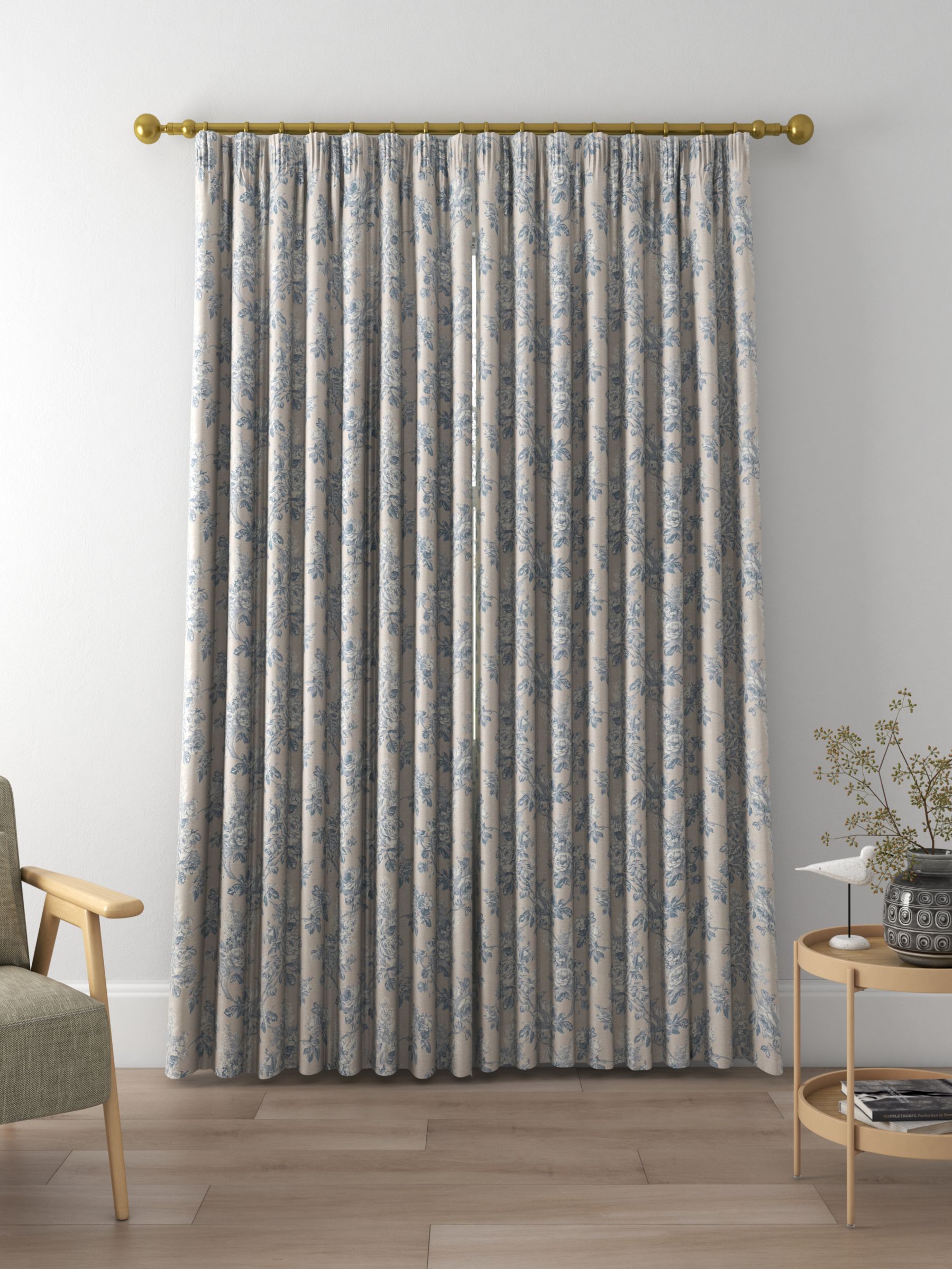 Sanderson Sorilla Damask Made to Measure Curtains, Delft/Linen