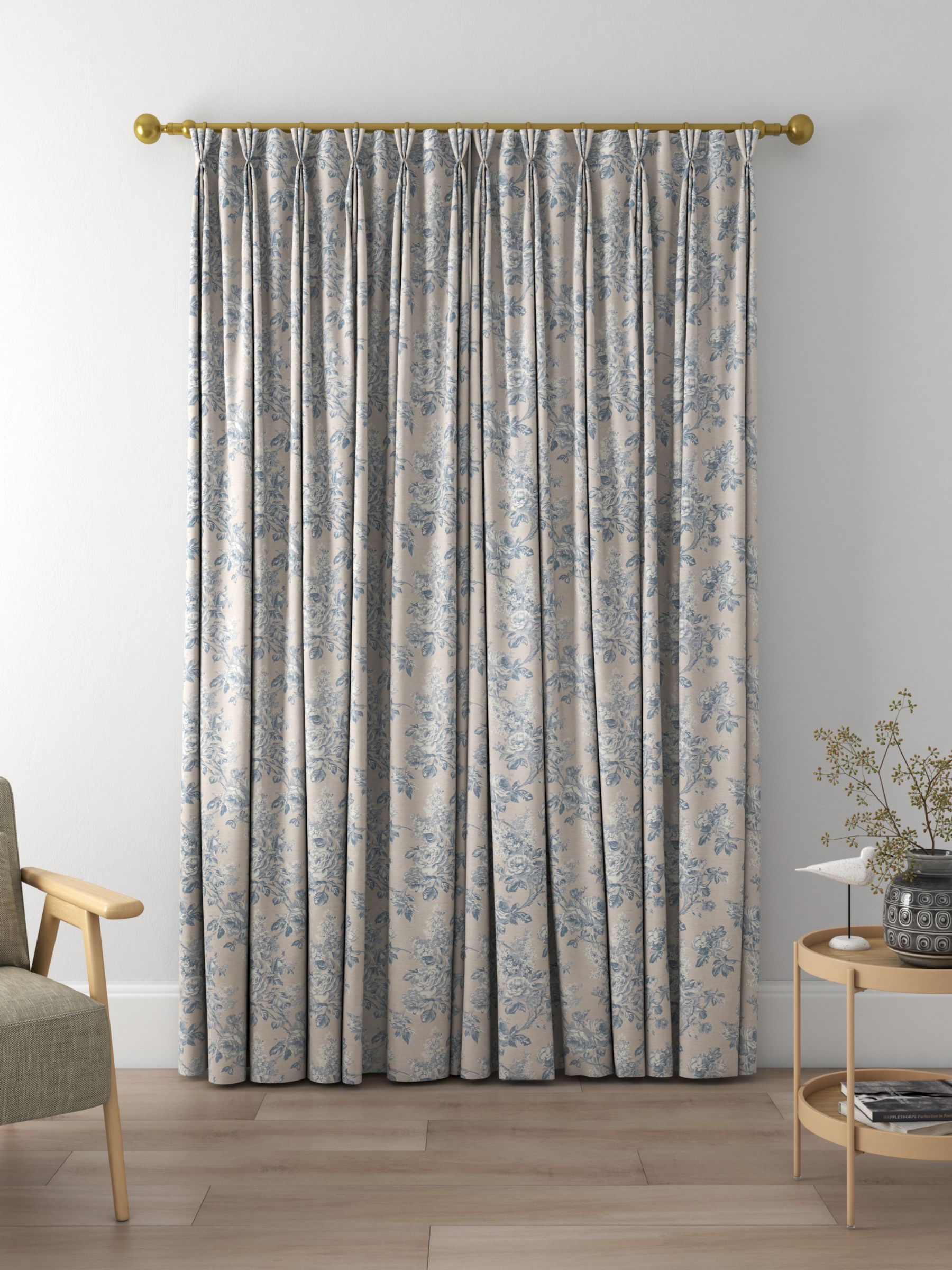 Sanderson Sorilla Damask Made to Measure Curtains, Delft/Linen