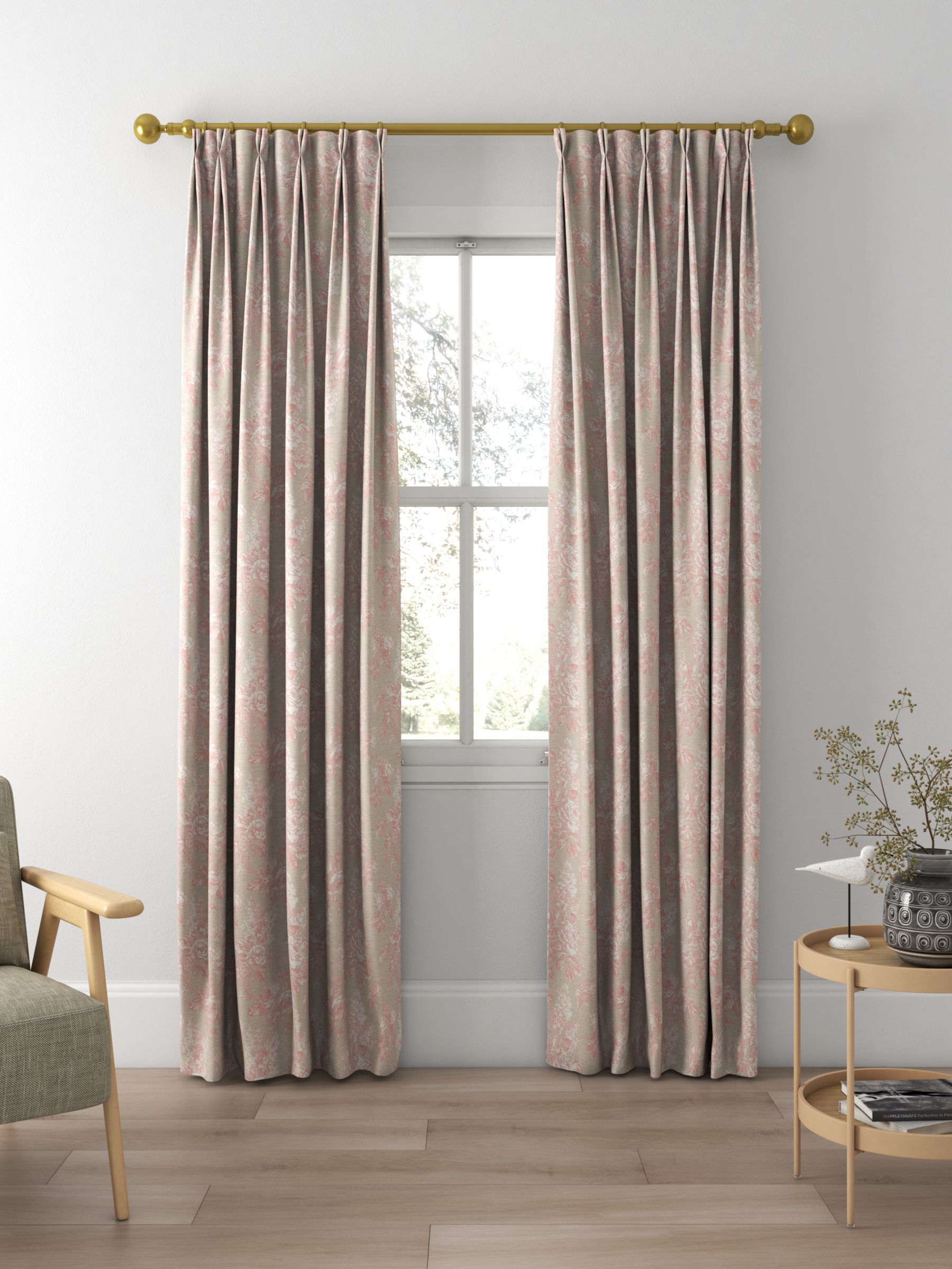Sanderson Sorilla Damask Made to Measure Curtains, Pink/Linen