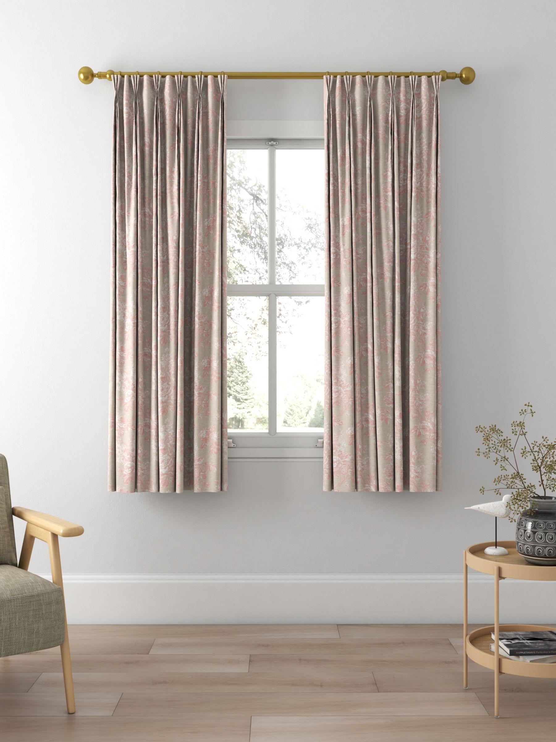 Sanderson Sorilla Damask Made to Measure Curtains, Pink/Linen