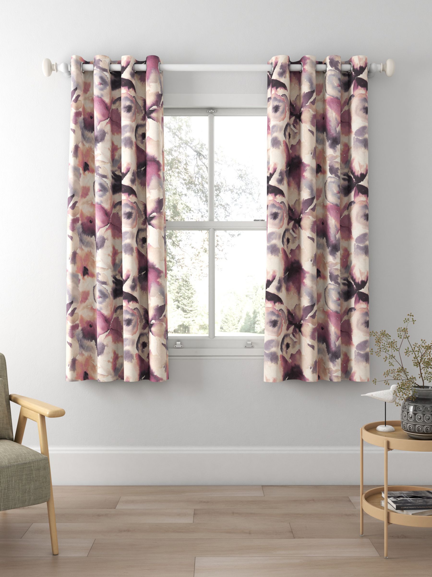 Harlequin Flores Made to Measure Curtains or Roman Blind, Damson/Viola ...