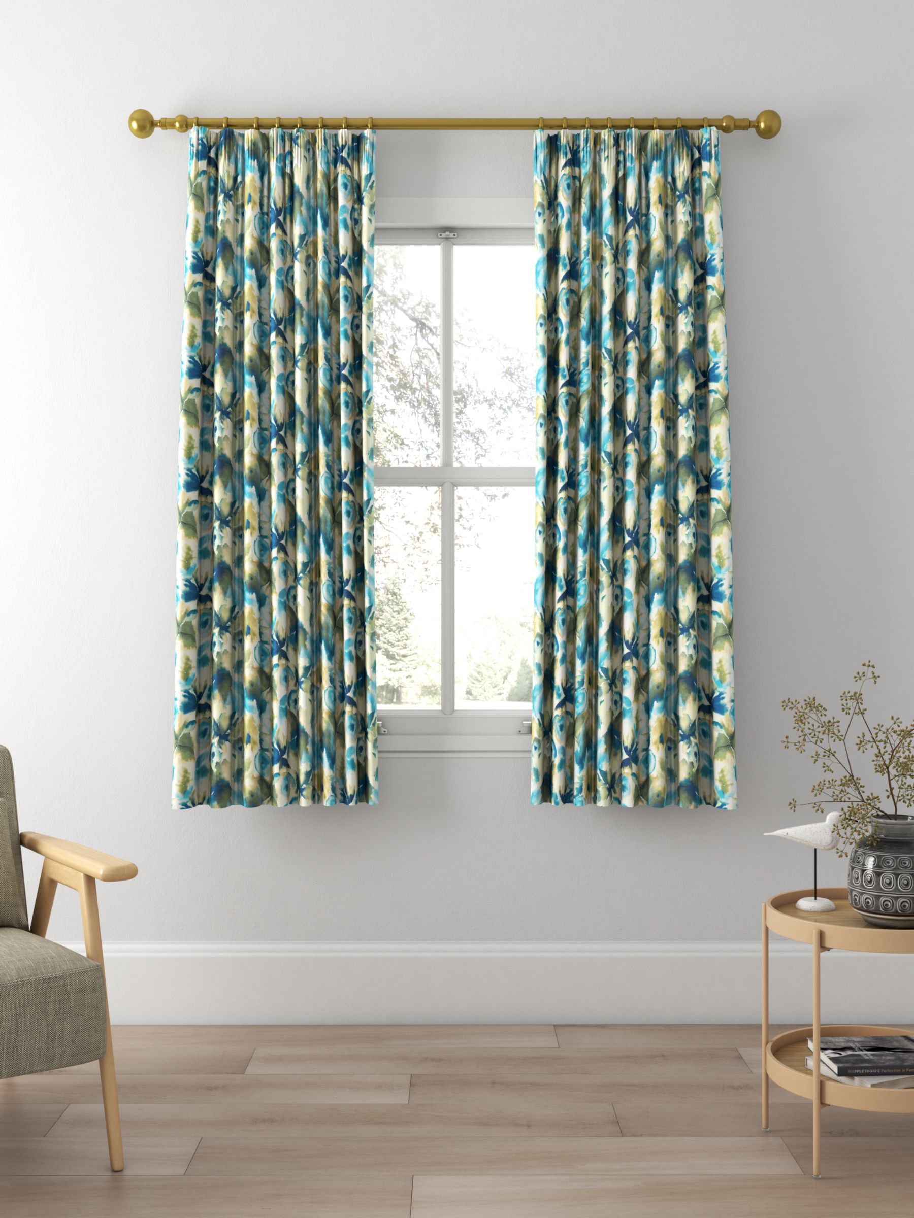 Harlequin Flores Made to Measure Curtains, Sky/Emerald/Zest