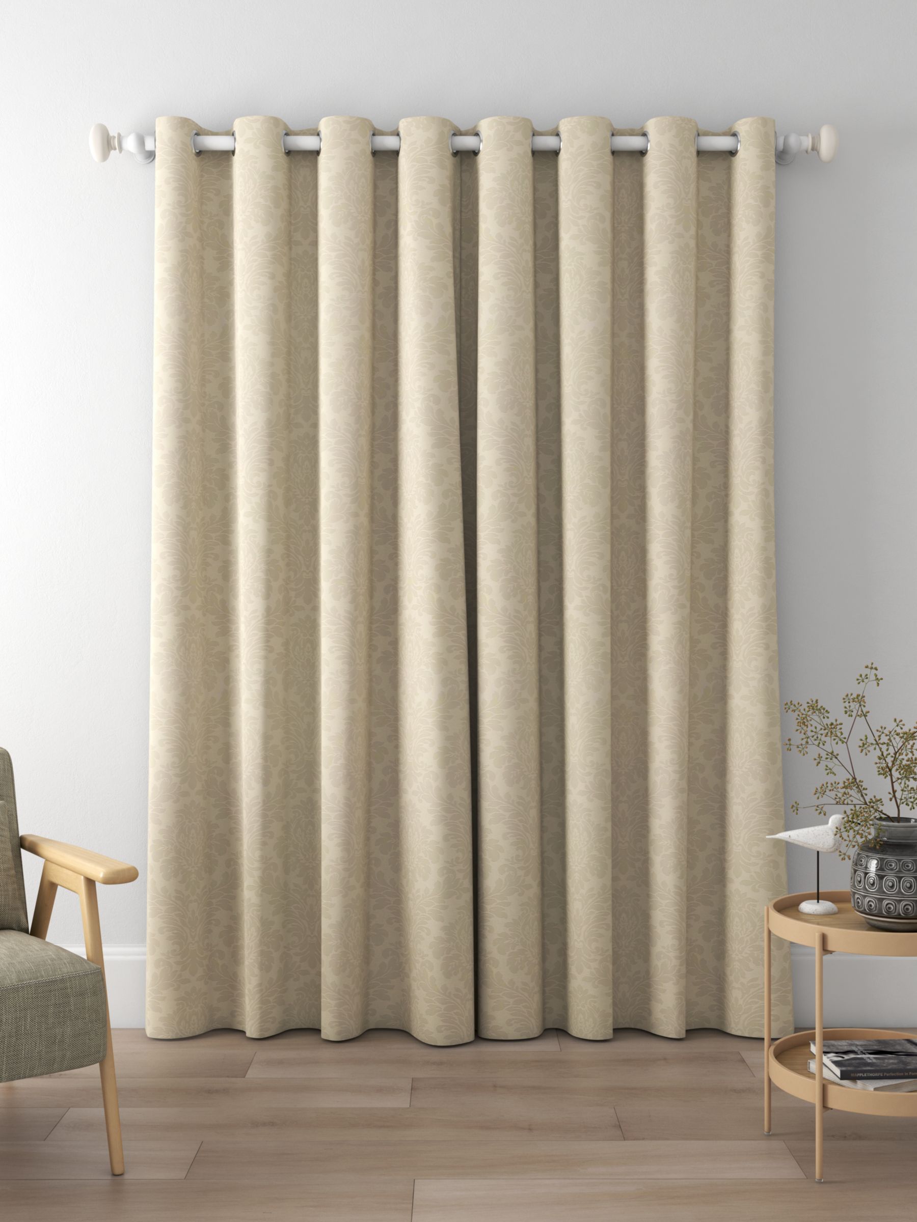 Sanderson Lymington Damask Made to Measure Curtains, Pale Linen
