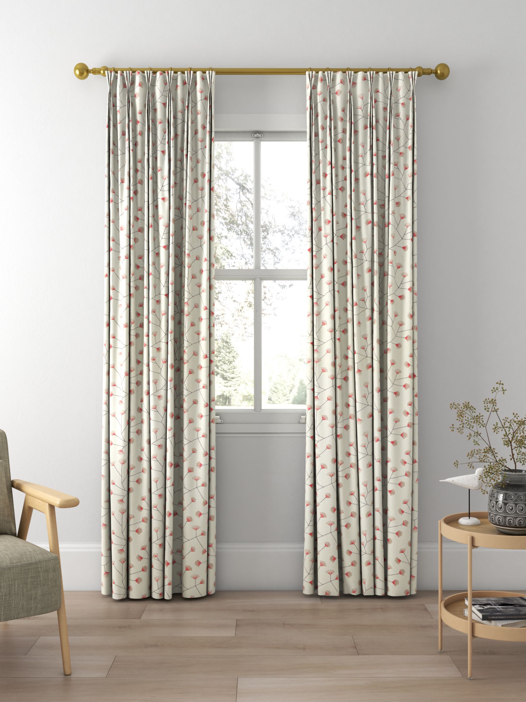 Sanderson Gingko Trail Made to Measure Curtains, Coral/Celadon