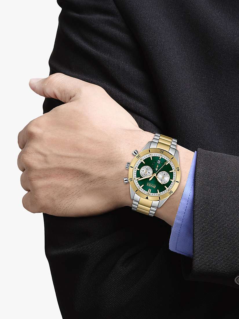 Buy BOSS 1513872 Men's Santiago Chronograph Date Bracelet Strap Watch, Silver/Gold Online at johnlewis.com