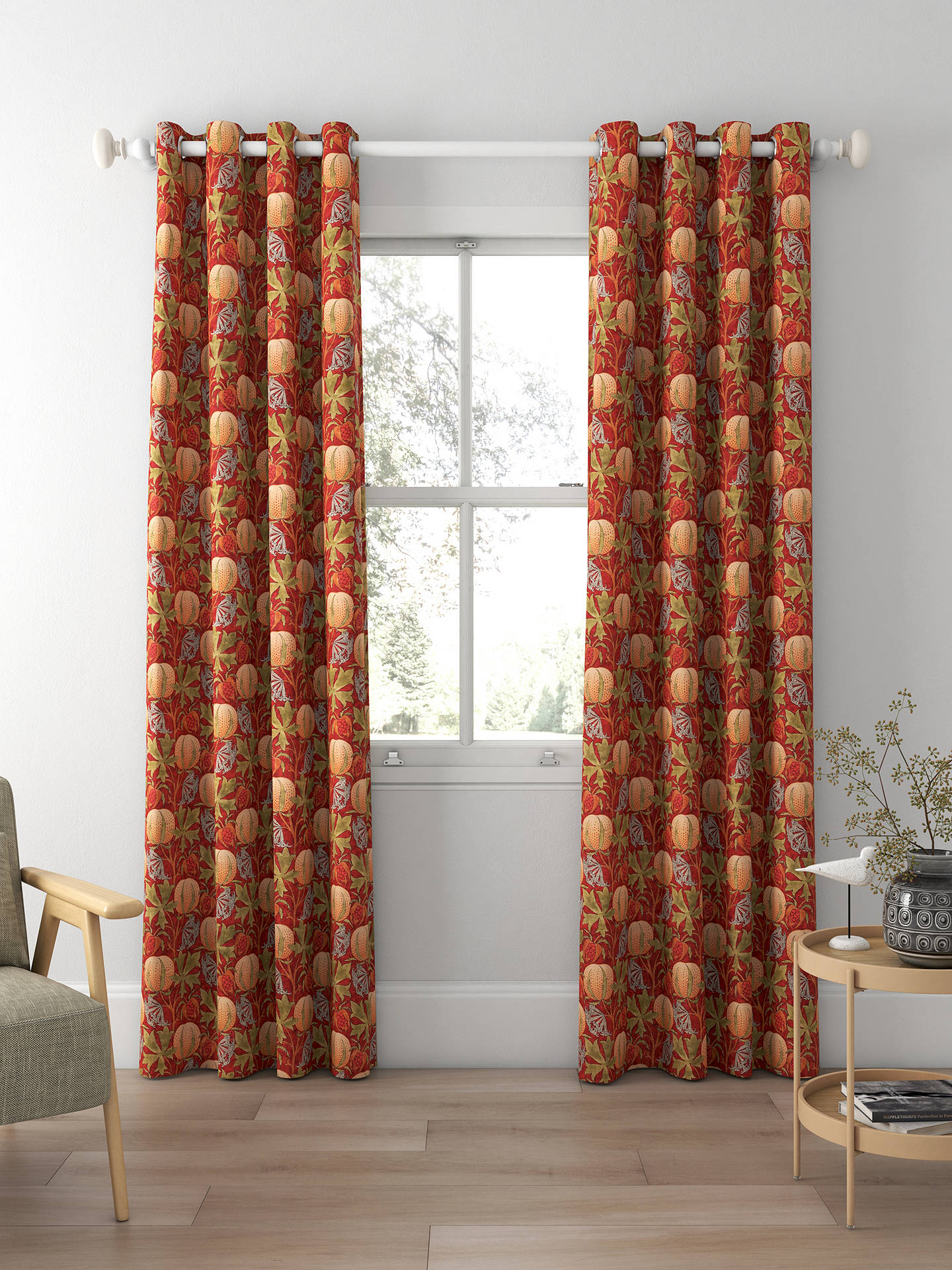 GP & J Baker Pumpkins Made to Measure Curtains, Red/Green