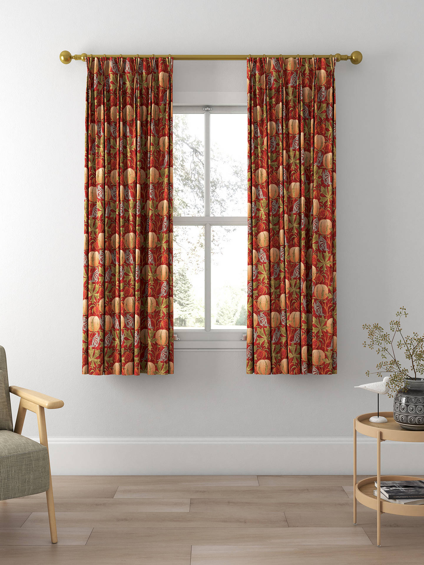 GP & J Baker Pumpkins Made to Measure Curtains, Red/Green