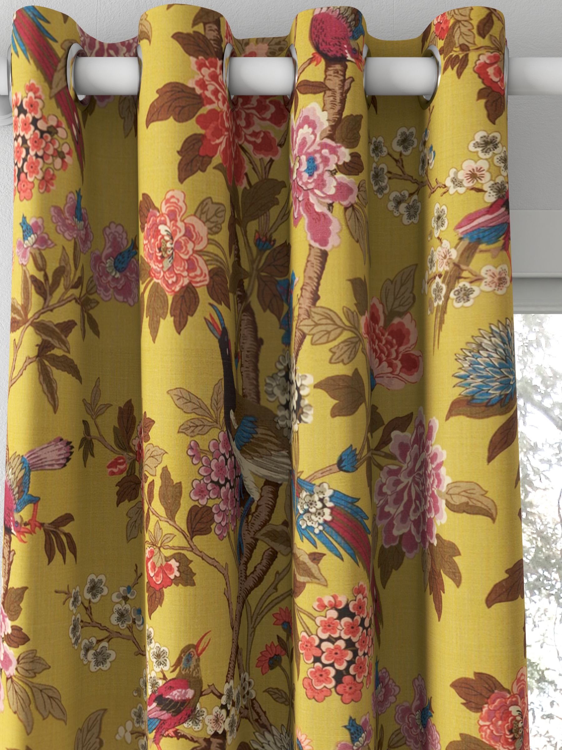 GP & J Baker Hydrangea Bird Made to Measure Curtains, Ochre