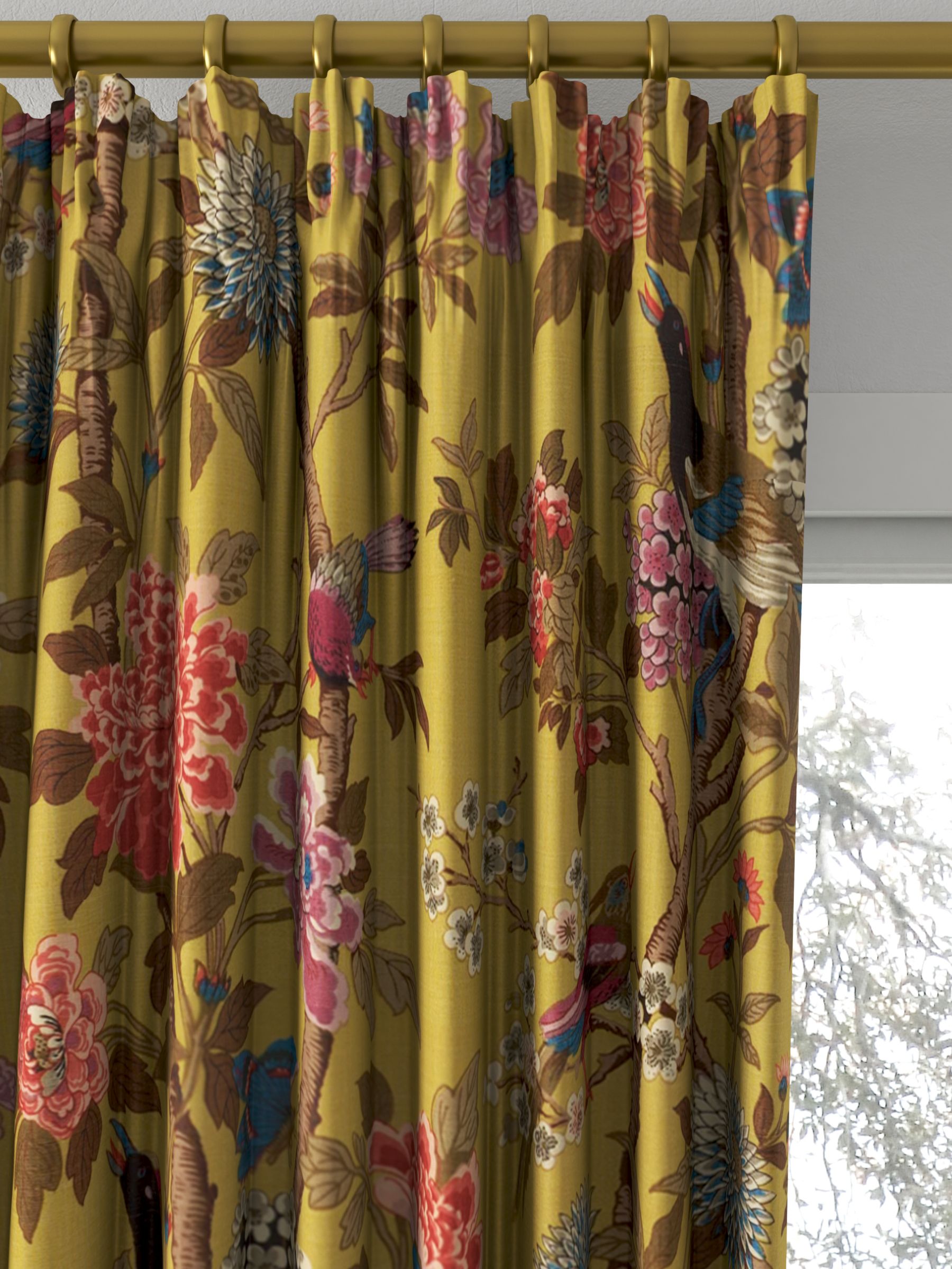 GP & J Baker Hydrangea Bird Made to Measure Curtains, Ochre