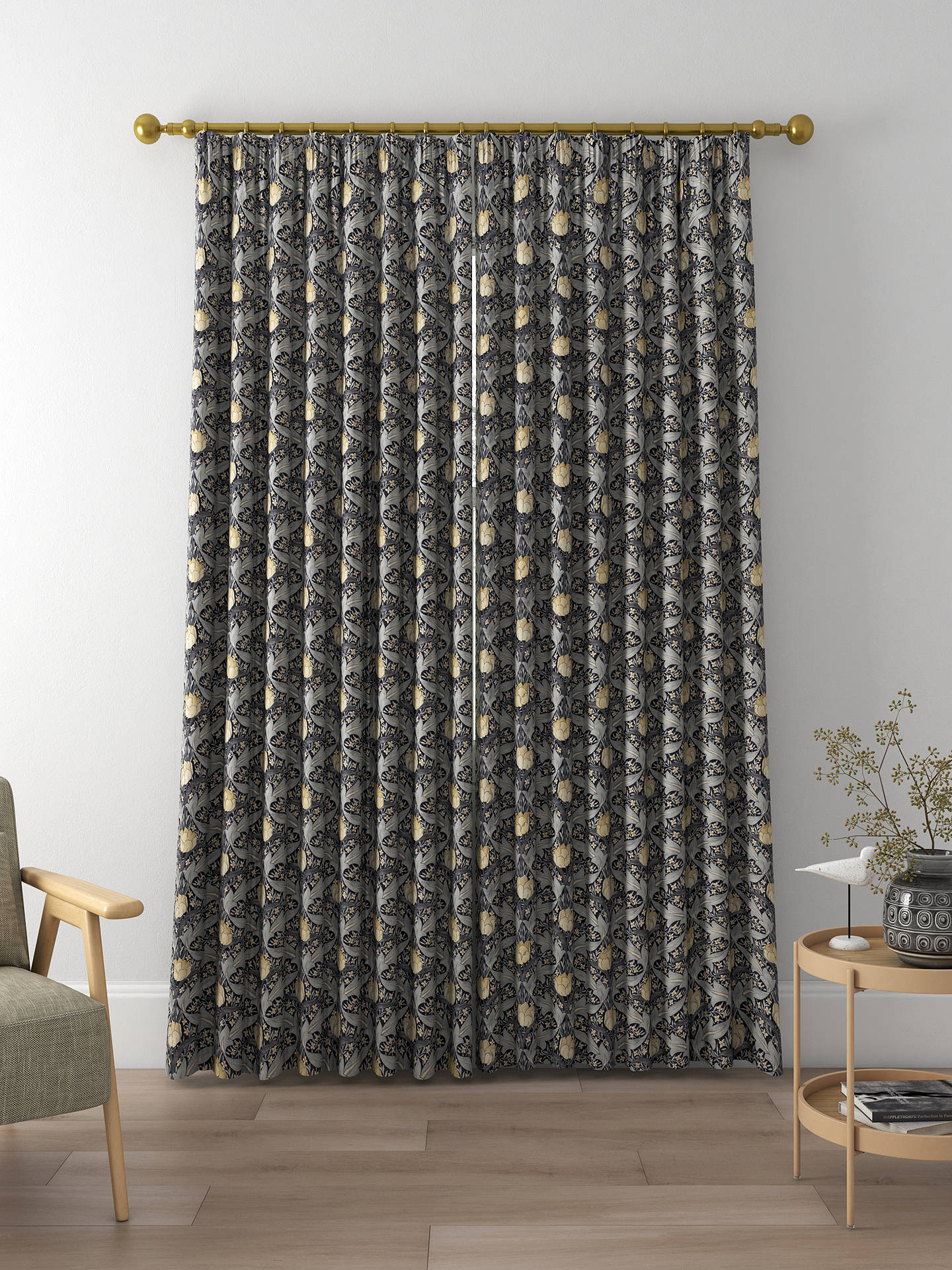 GP & J Baker Tulip & Jasmine Made to Measure Curtains, Indigo/Ivory