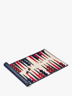 Aspinal of London Leather Travel Backgammon, Navy