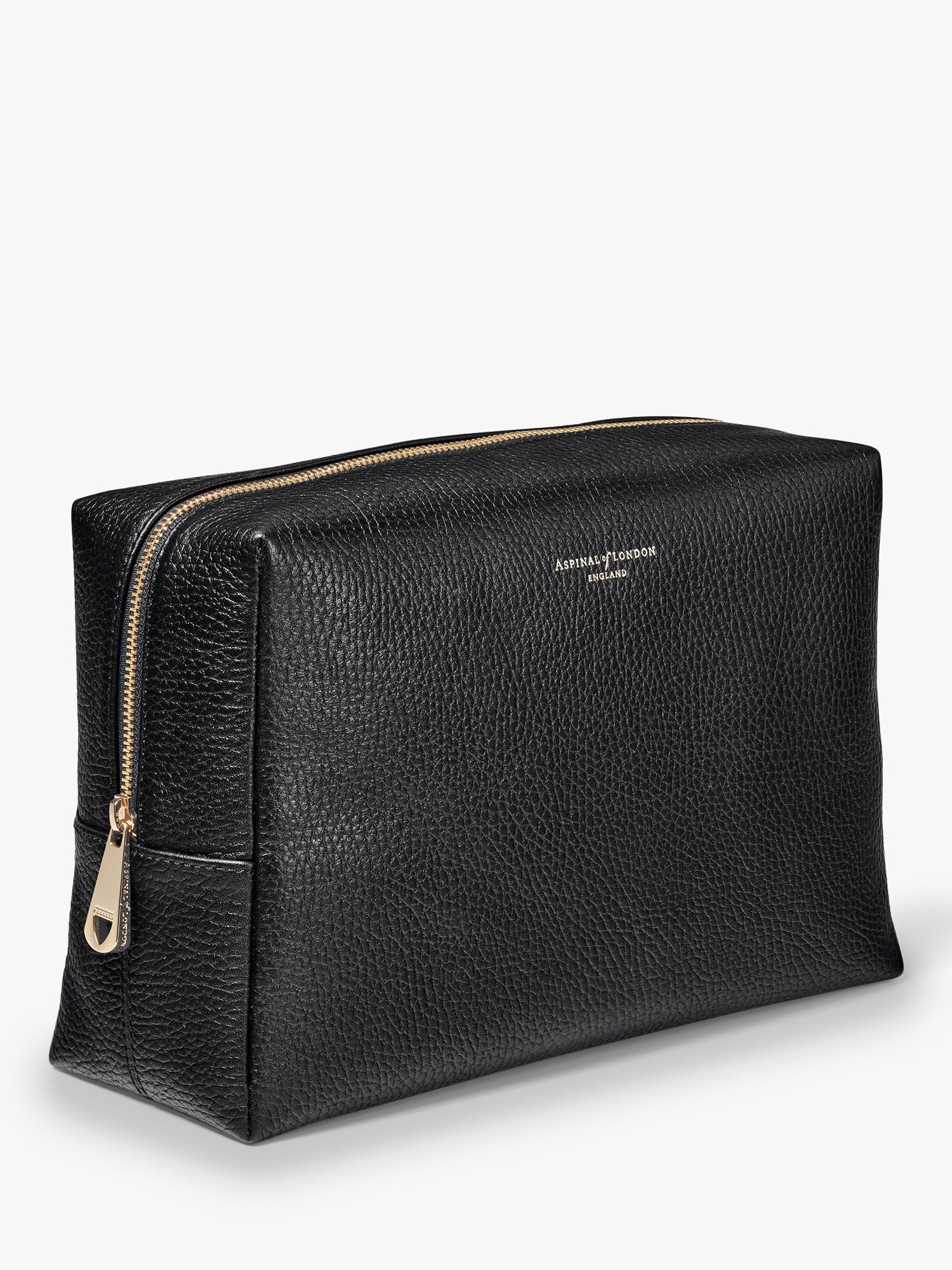 Aspinal of London Large Pebble Leather Toiletry Bag, Black