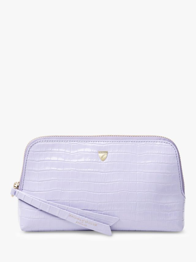 Aspinal of London Essential Croc Leather Small Cosmetic Case, Lavender 1