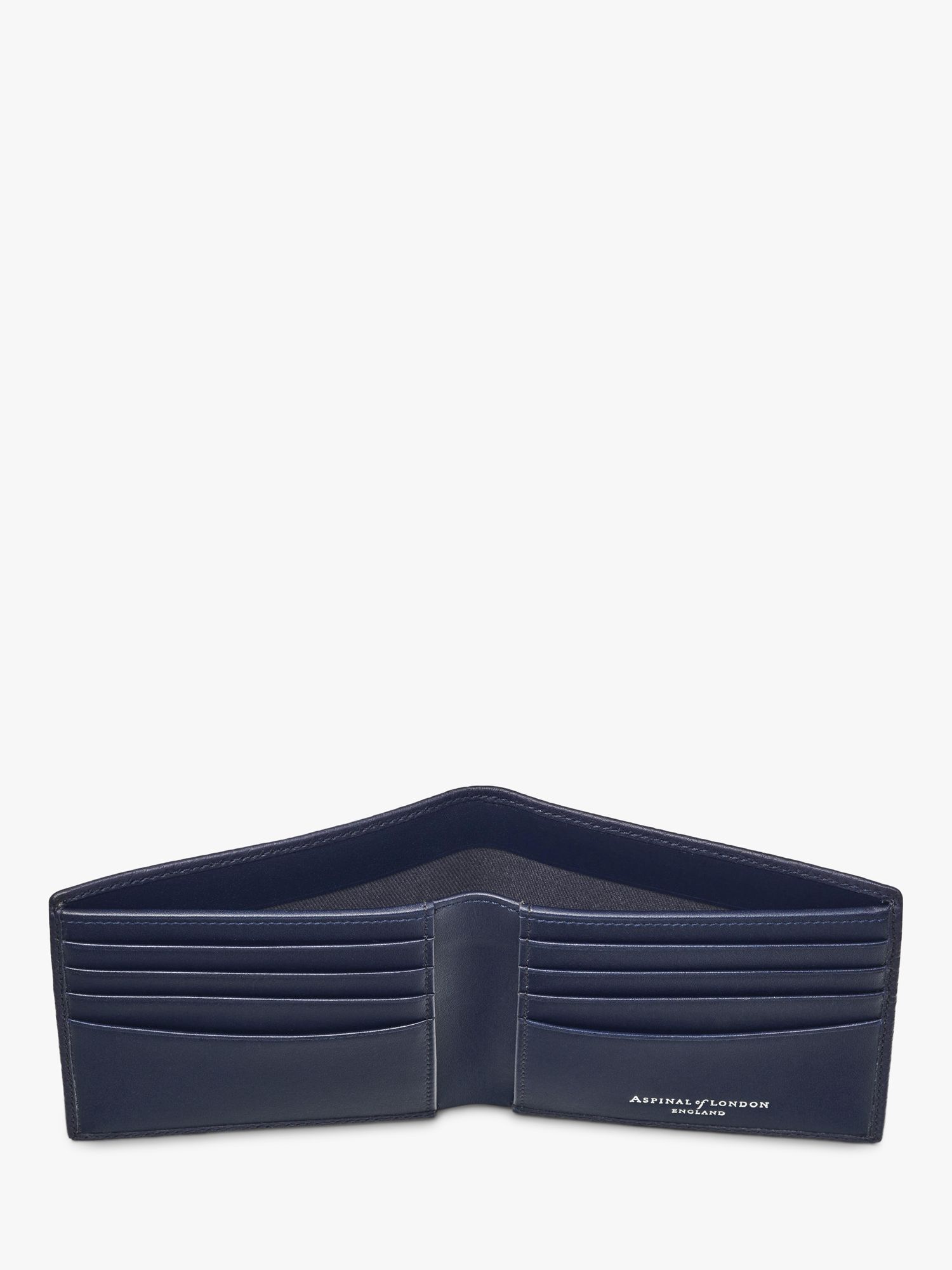 Aspinal of London 8 Card Billfold Pebble Leather Billfold Wallet, Navy
