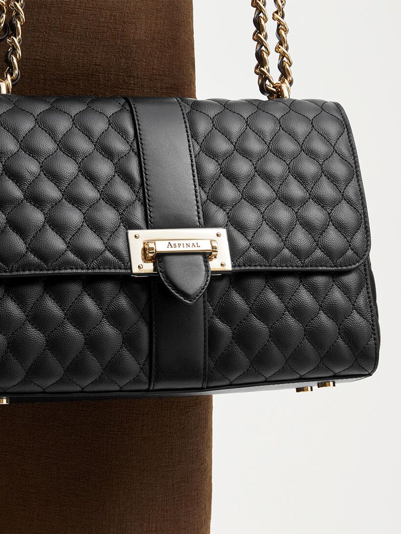 Aspinal of London Lottie Large Quilted Pebble Leather Shoulder Bag Black