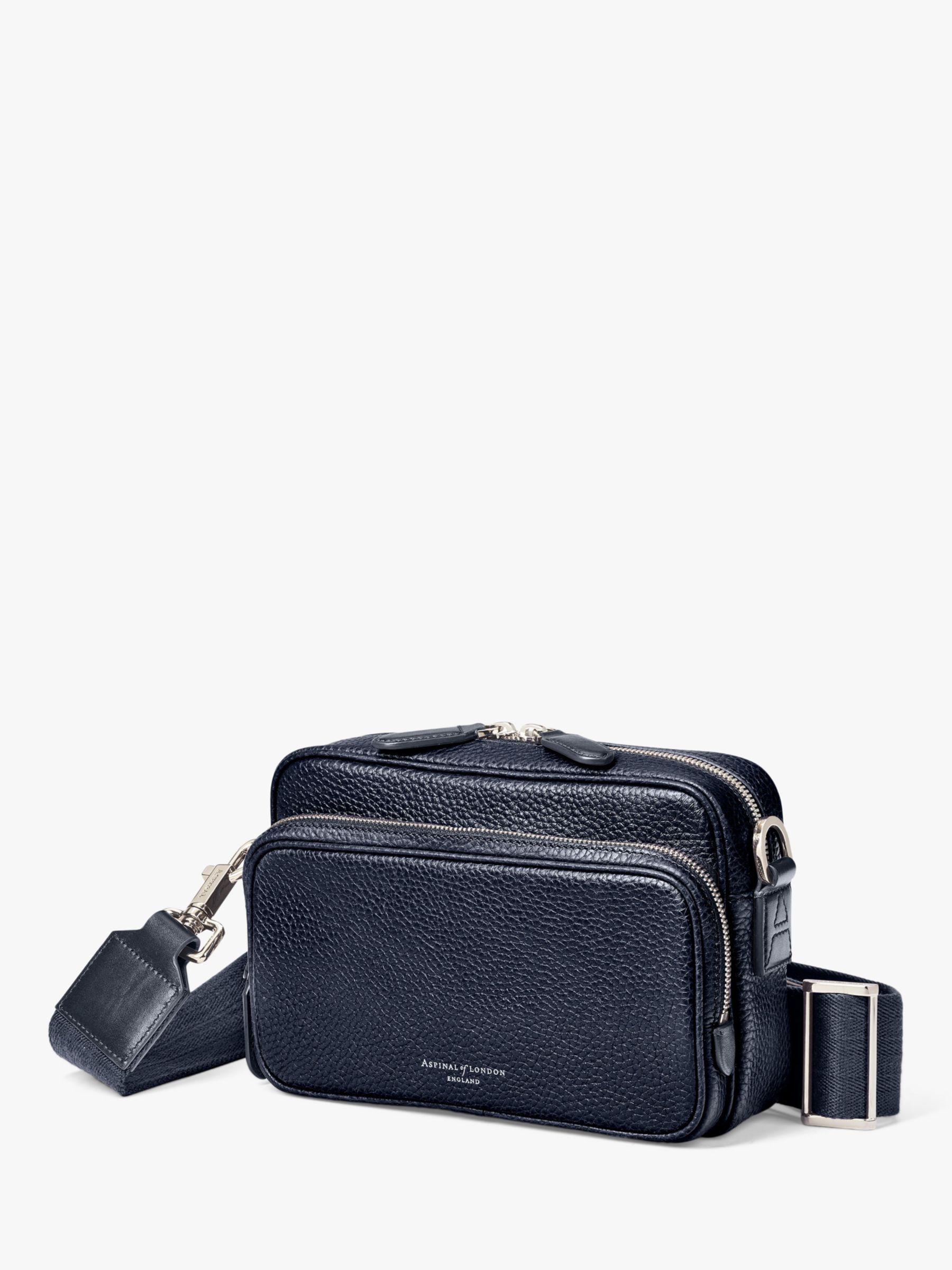 Aspinal of London Reporter East West Pebble Leather Messenger Bag, Navy