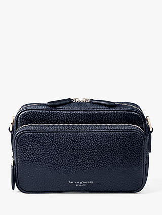 Aspinal of London Reporter East West Pebble Leather Messenger Bag, Navy