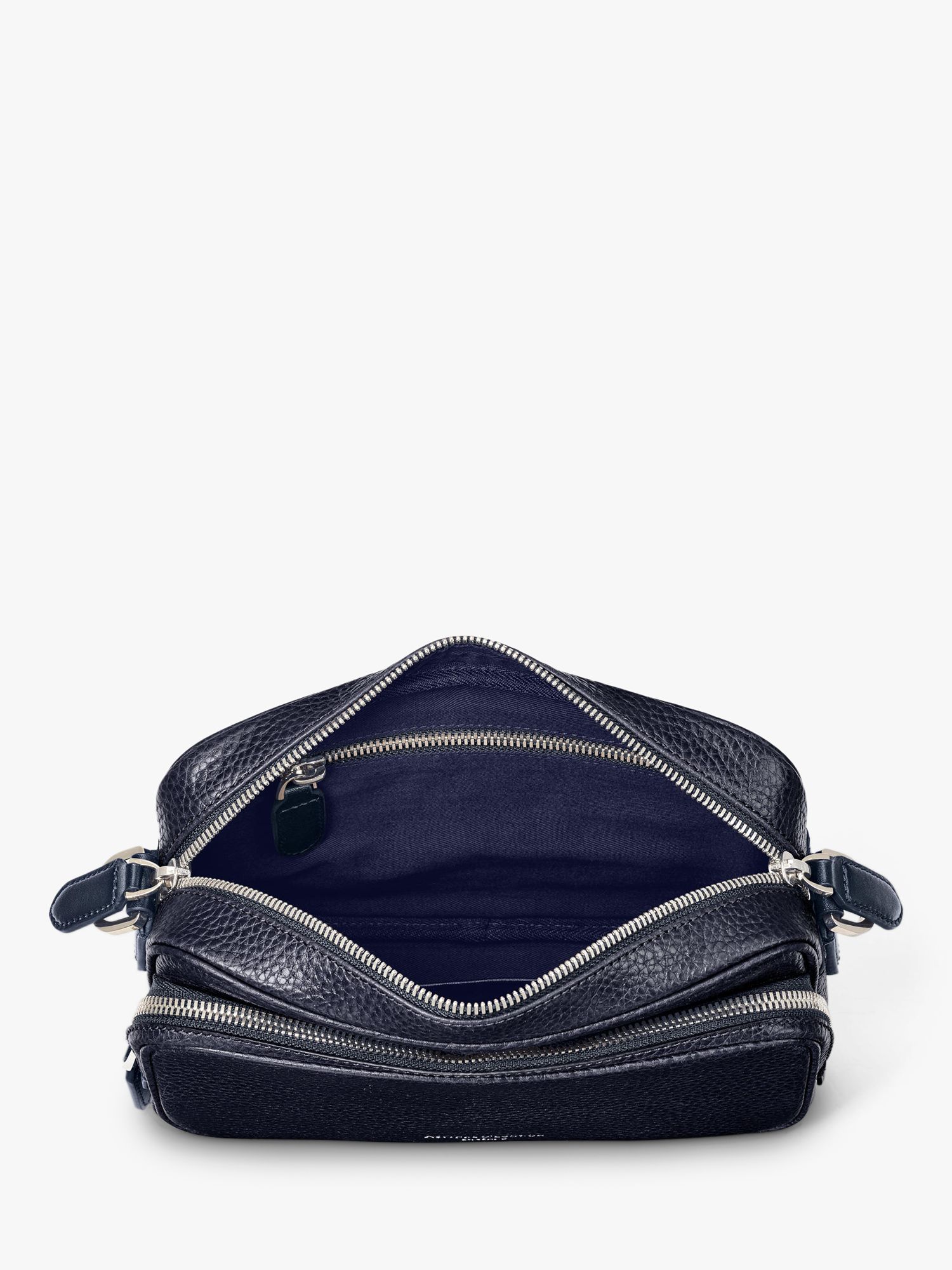 Aspinal of London Reporter East West Pebble Leather Messenger Bag, Navy