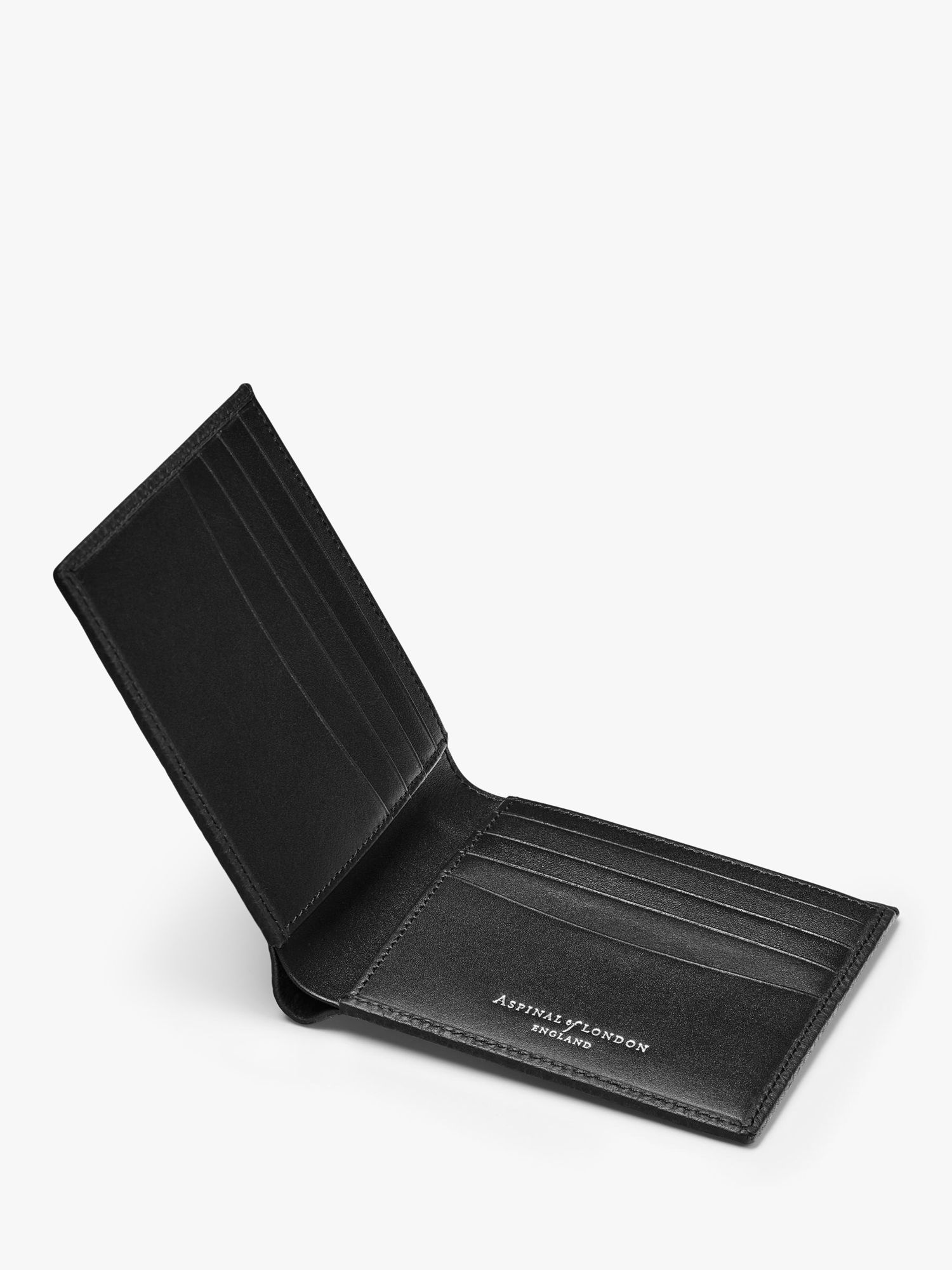 Aspinal of London 8 Card Billfold Pebble Leather Billfold Wallet, Black