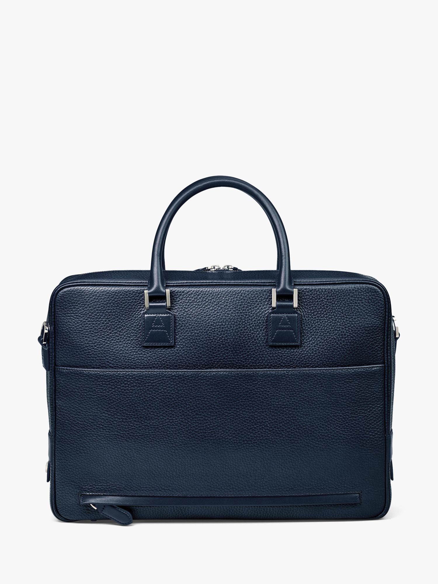 Aspinal of London Mount Street Small Pebble Grain Leather Laptop Bag, Navy