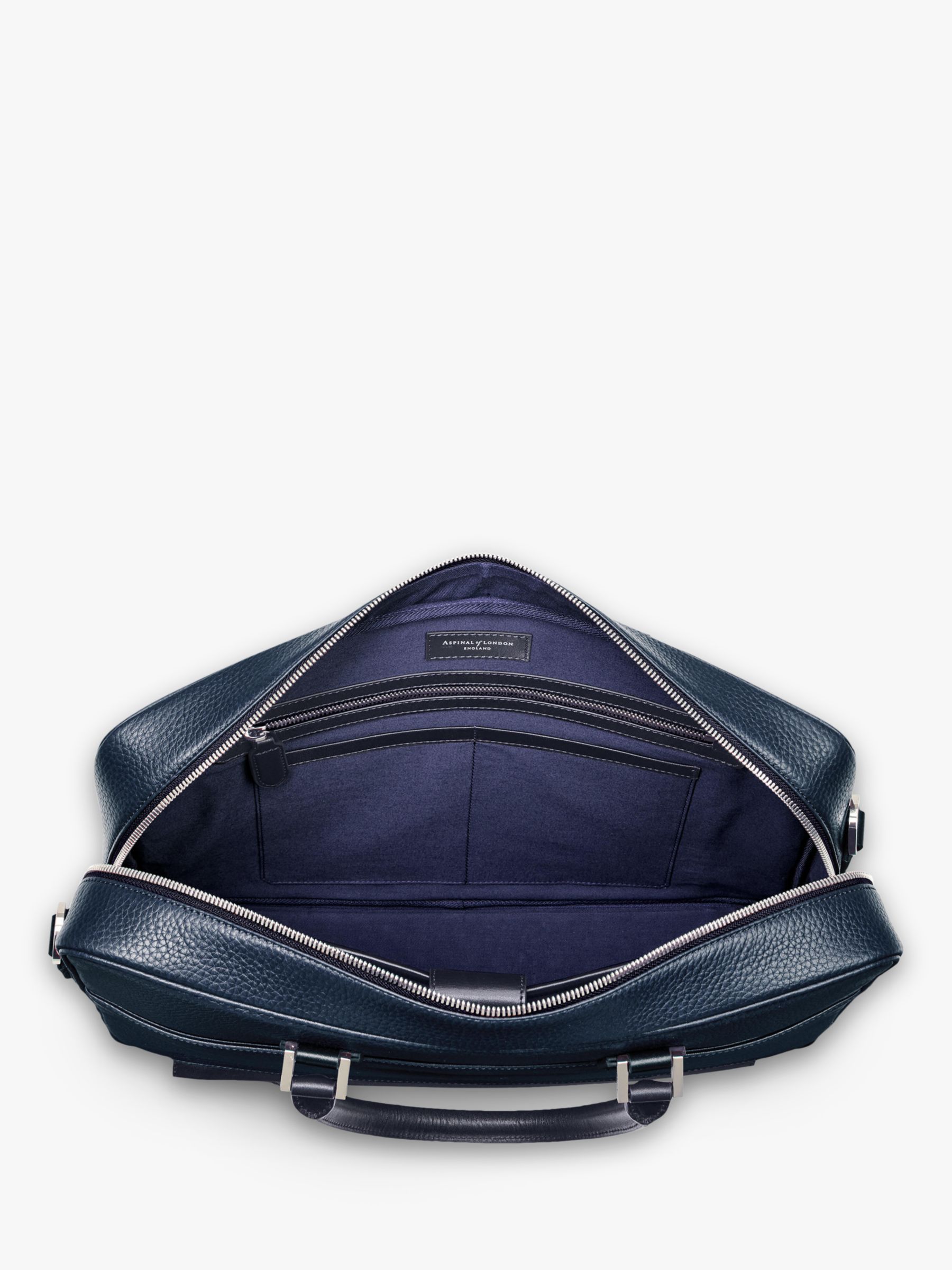 Aspinal of London Mount Street Small Pebble Grain Leather Laptop Bag, Navy