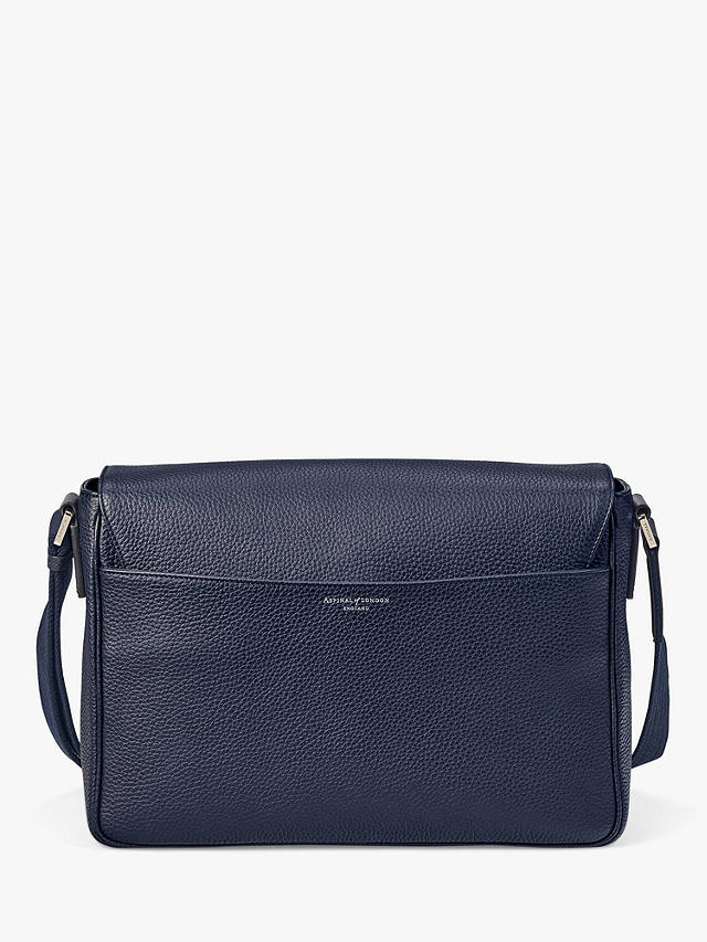 Aspinal of London Reporter Pebble Leather Messenger Bag, Navy