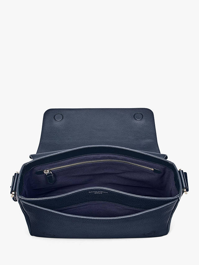 Aspinal of London Reporter Pebble Leather Messenger Bag, Navy