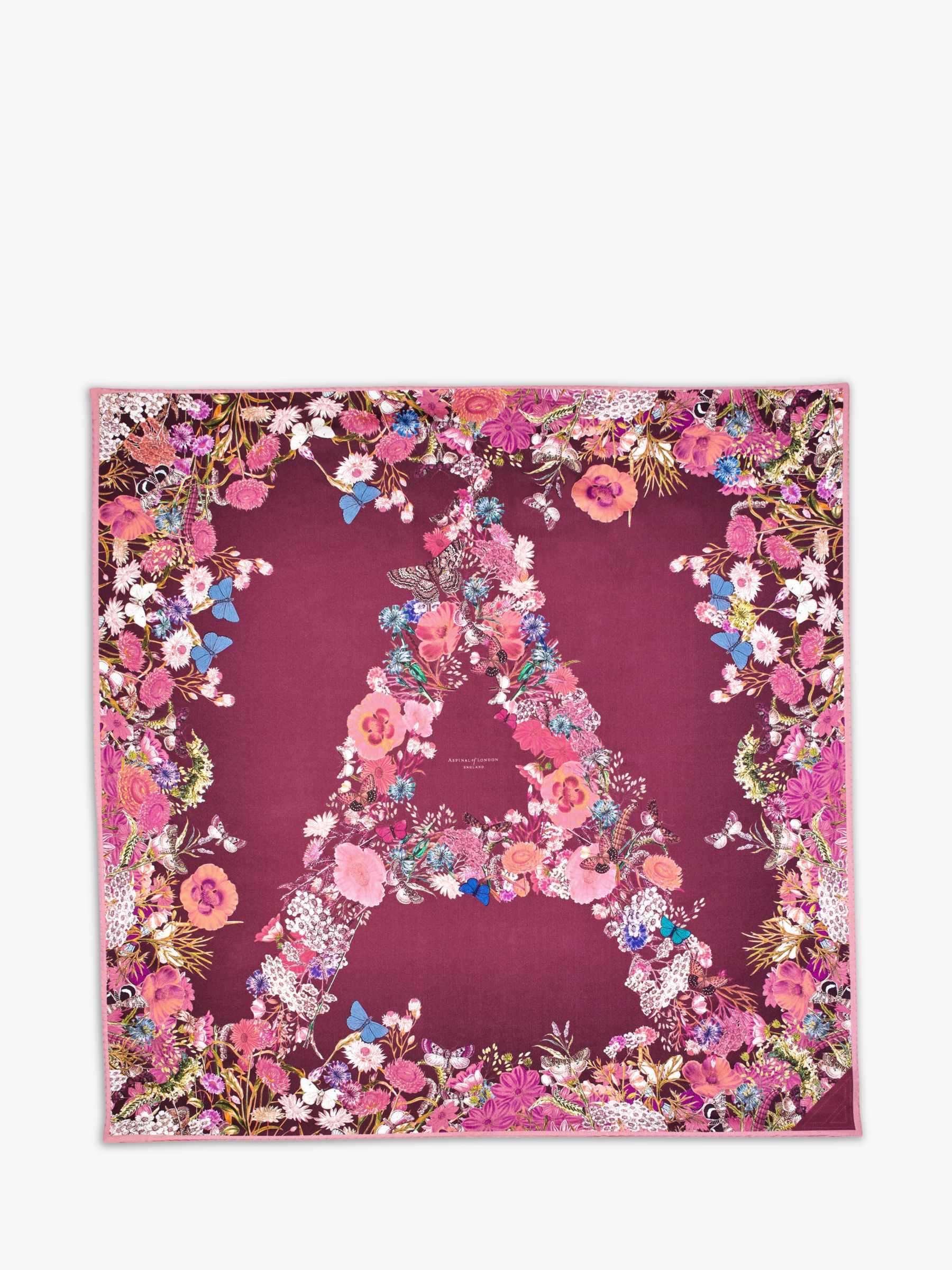 Aspinal of London Ombre A Floral Silk Square Scarf, Bordeaux