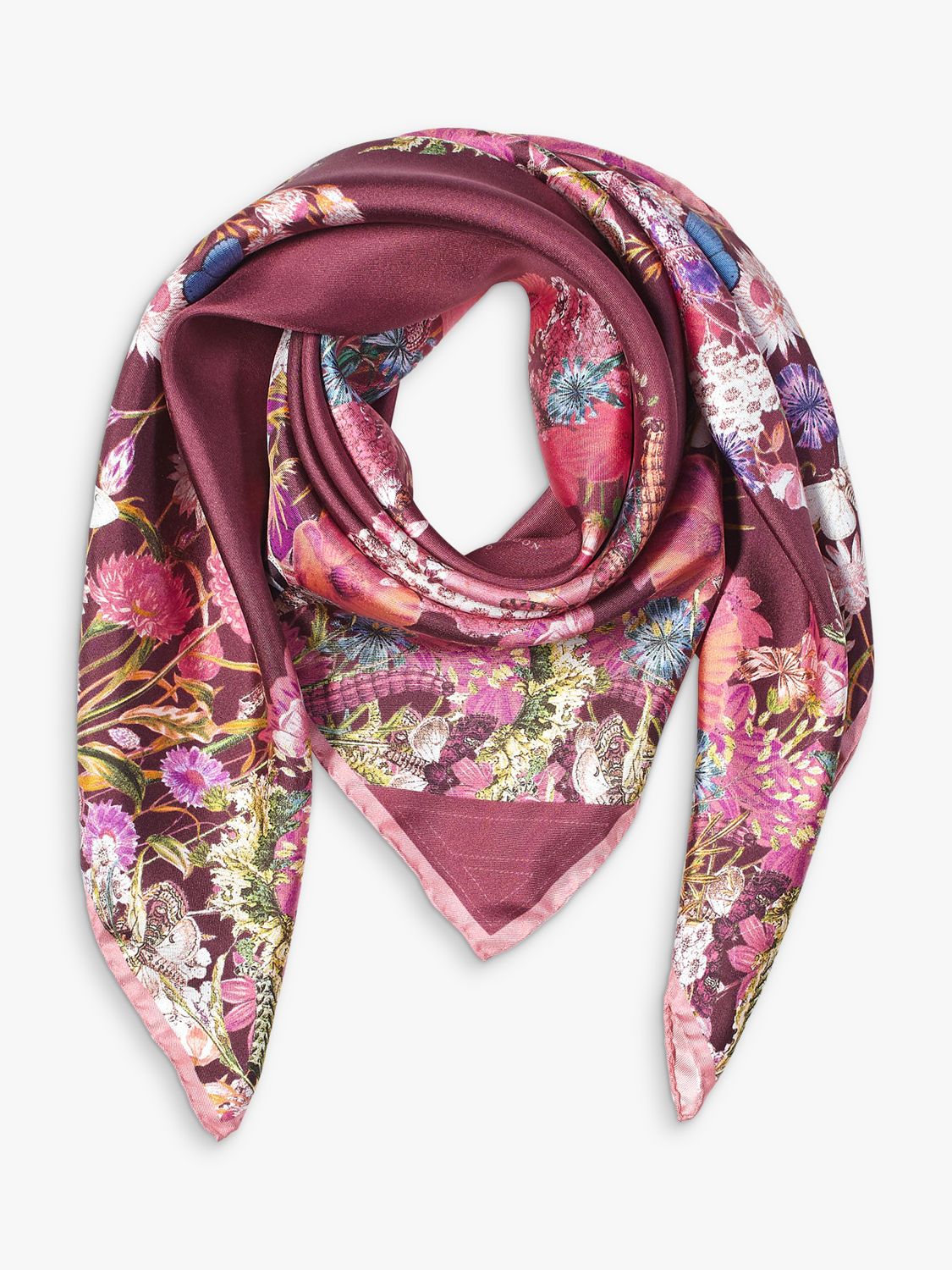 Aspinal of London Ombre A Floral Silk Square Scarf, Bordeaux