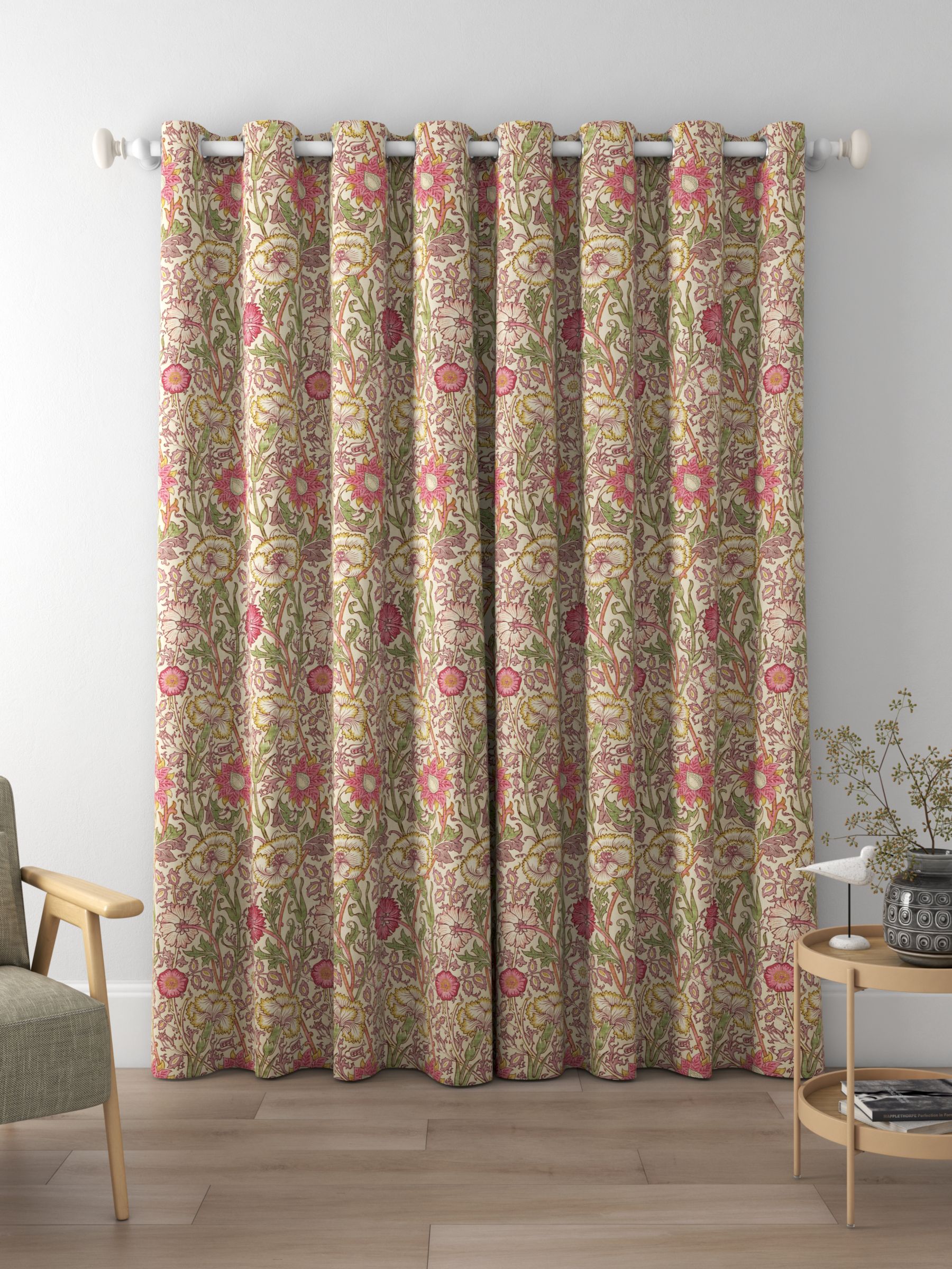 Morris & Co. Pink and Rose Made to Measure Curtains, Manilla/Wine