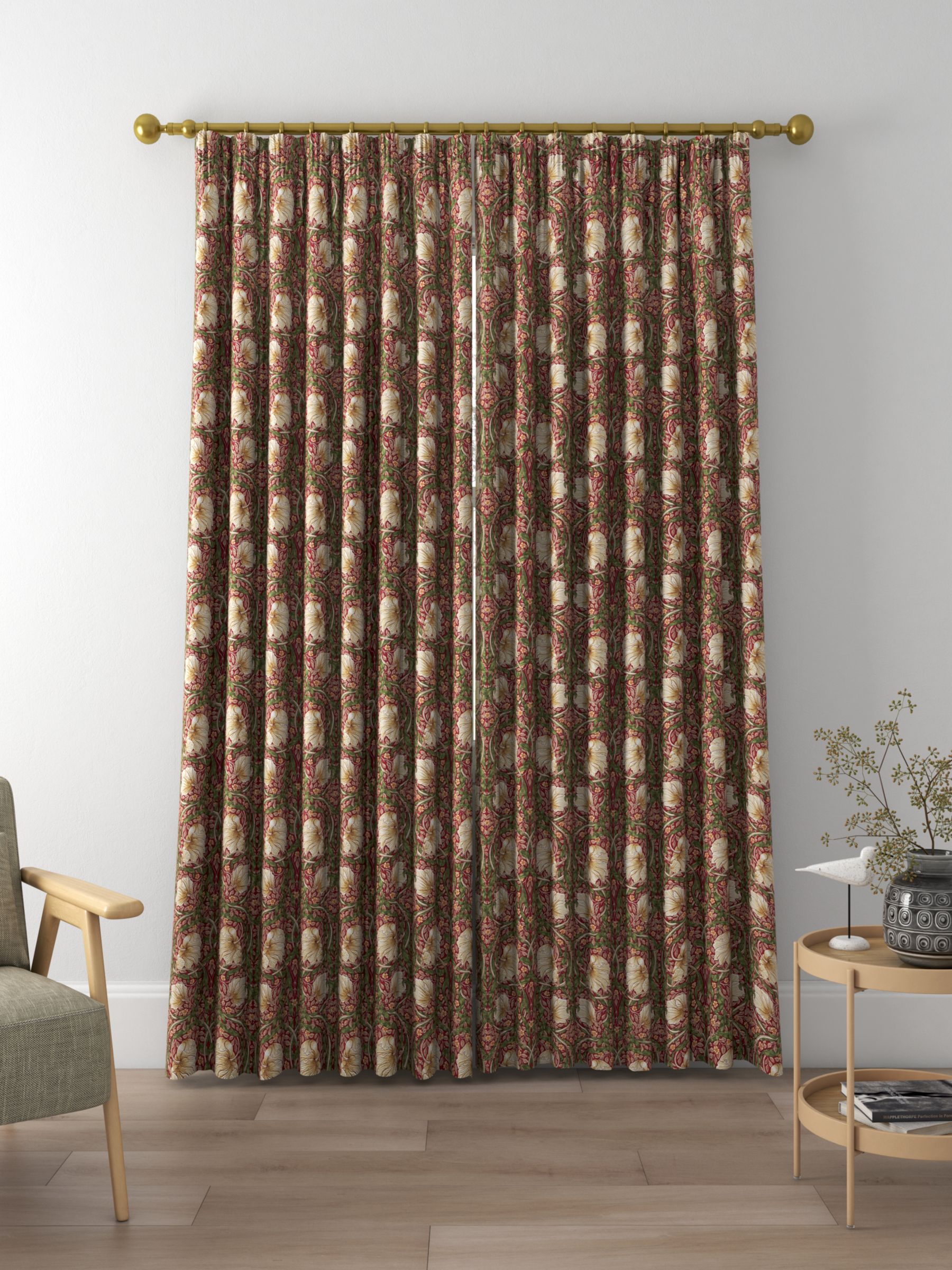 Morris & Co. Pimpernel Print Made to Measure Curtains, Red/Thyme