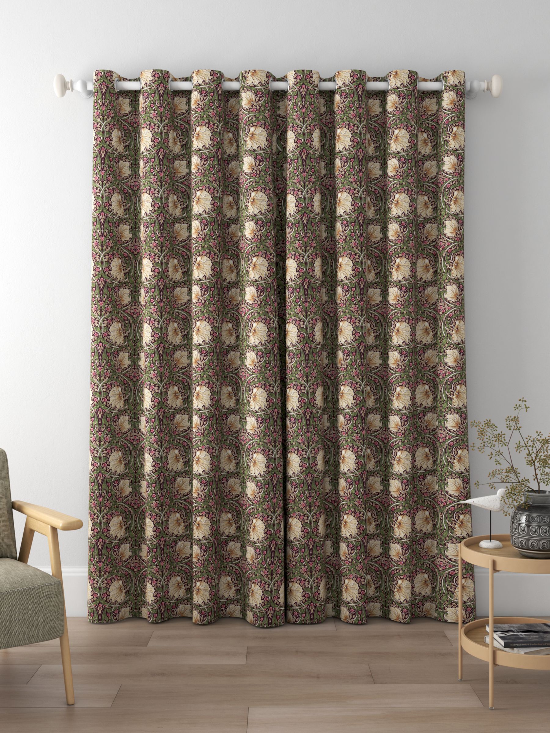 Morris & Co. Pimpernel Print Made to Measure Curtains, Aubergine/Olive