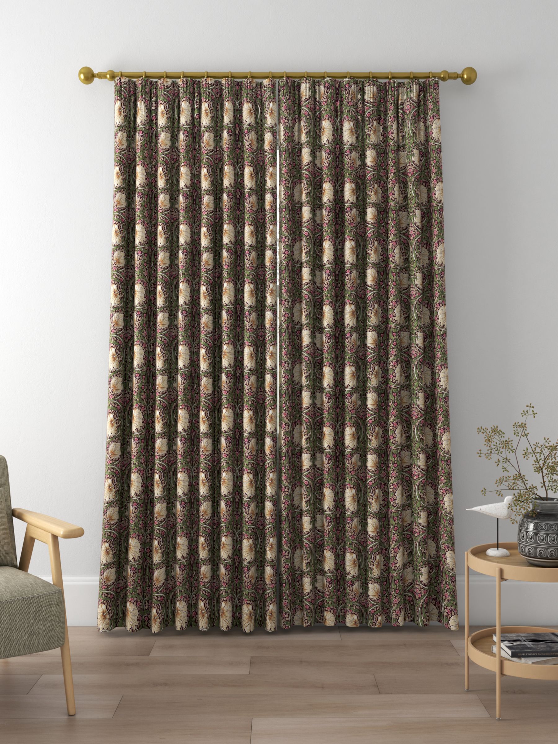Morris & Co. Pimpernel Print Made to Measure Curtains, Aubergine/Olive