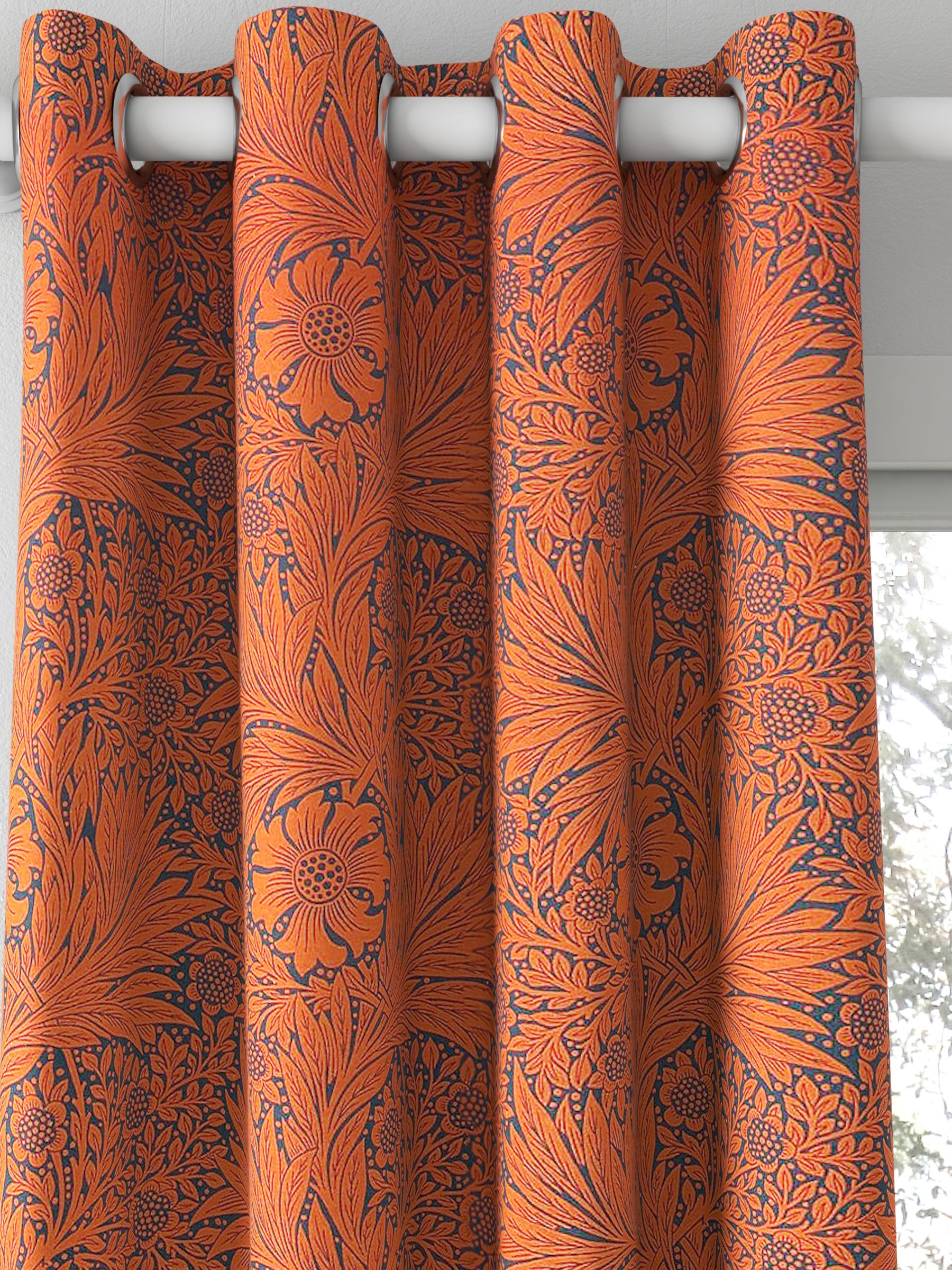 Morris & Co. Ben Pentreath Marigold Made to Measure Curtains, Navy/Burnt Orange