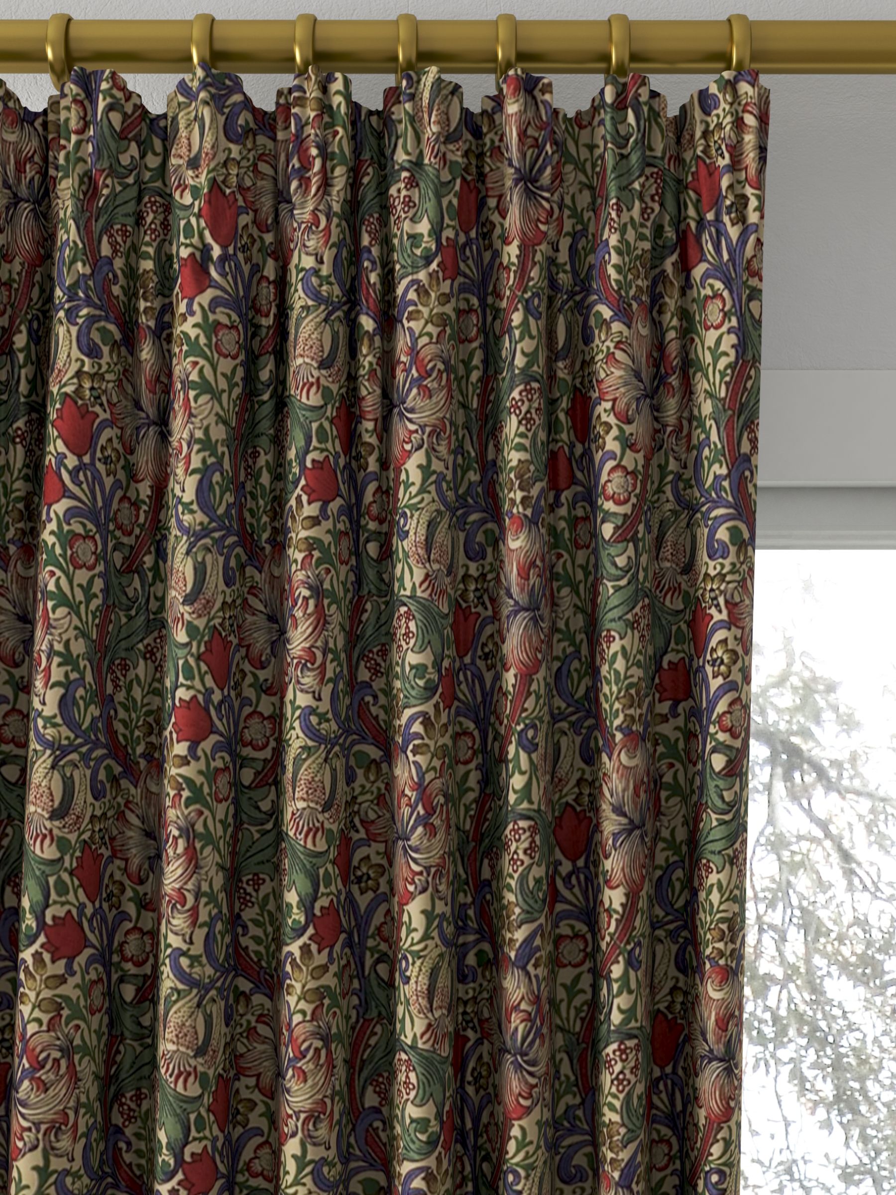 Morris & Co. Golden Lily Minor Made to Measure Curtains, Biscuit/Indigo/Red