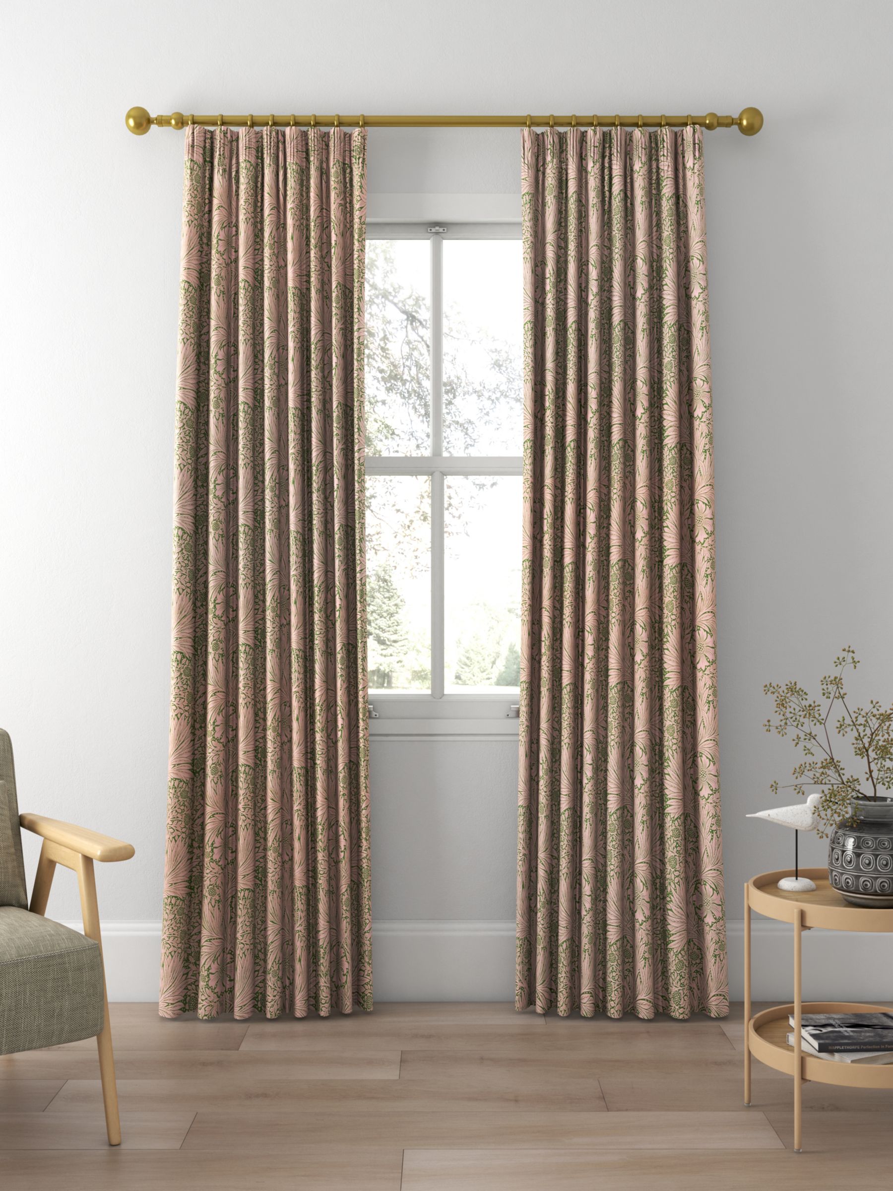Morris & Co. Ben Pentreath Marigold Made to Measure Curtains, Olive/Pink