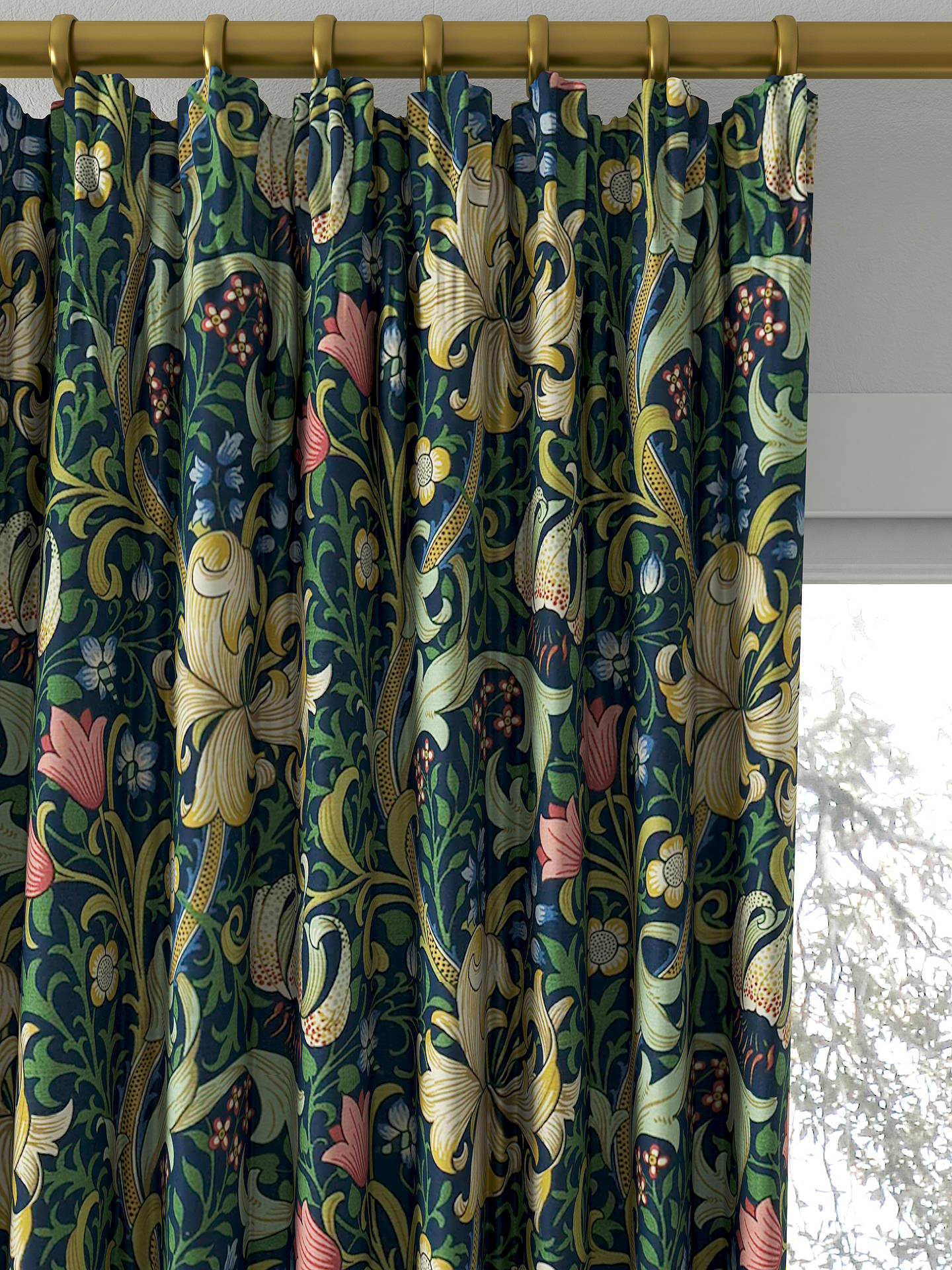 Morris & Co. Golden Lily Made to Measure Curtains, Midnight/Green