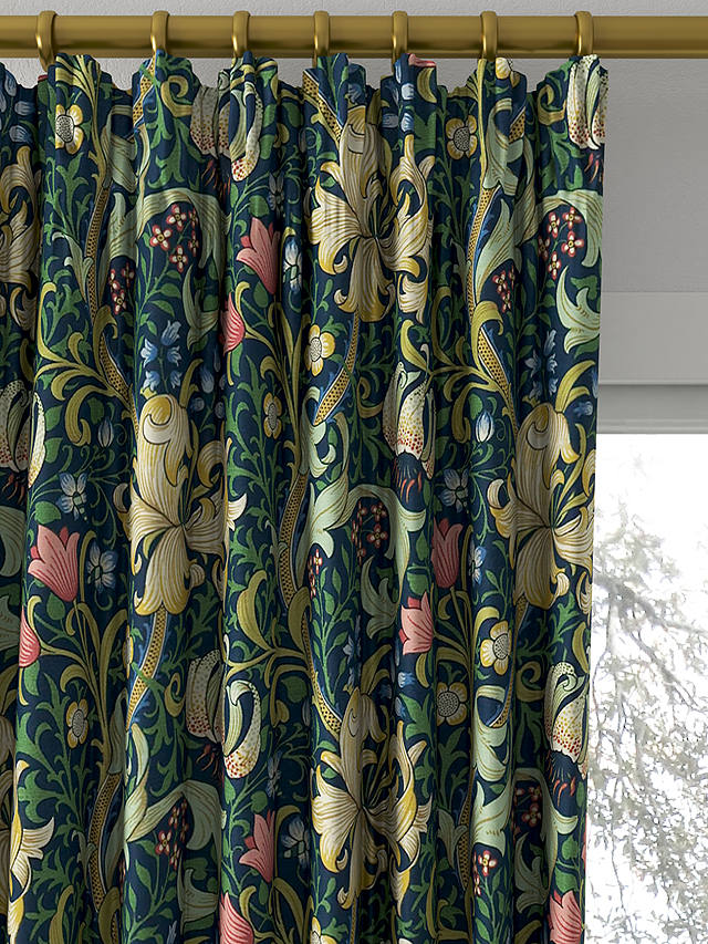 Morris & Co. Golden Lily Made to Measure Curtains, Midnight/Green