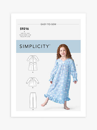 Simplicity Child's Sleepwear Sewing Pattern, S9216, A