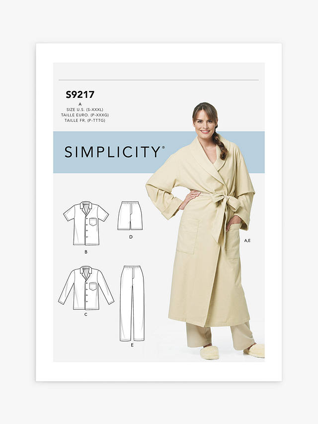 Simplicity Unisex Bath Robe and Bottoms Sewing Pattern, S9217, A