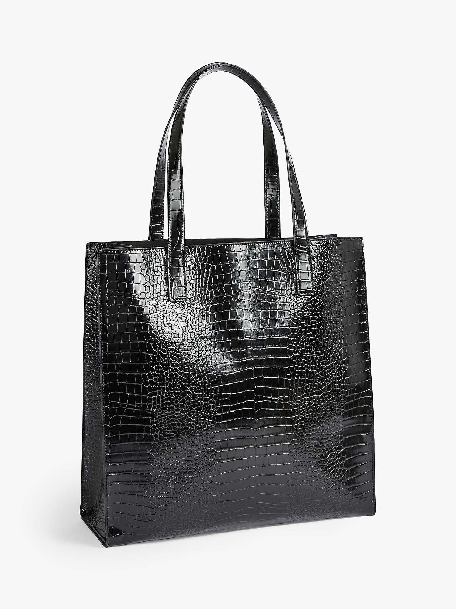 Ted Baker Croccon Leather Large Icon Shopper Bag, Black at John Lewis ...